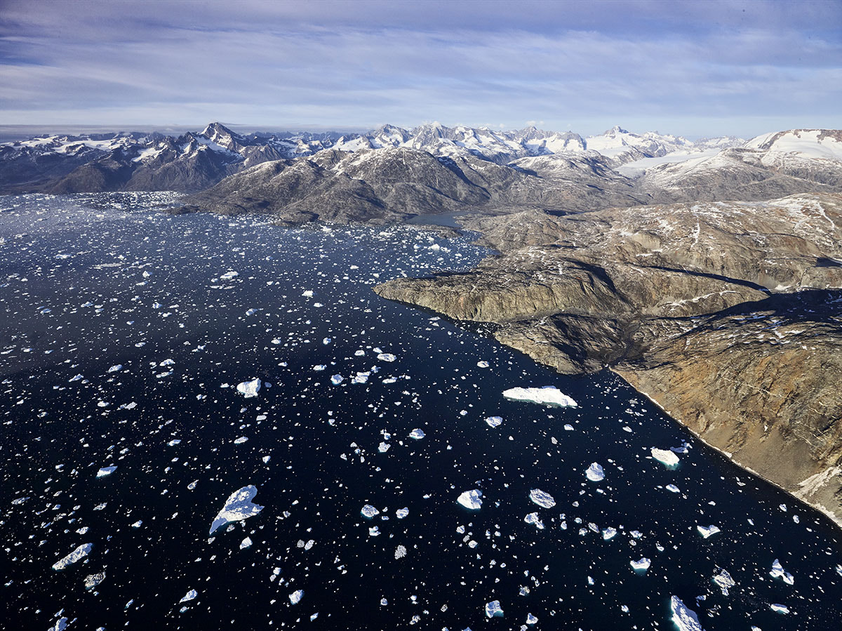 Phase One IQ260 sample photo. Aerial sunset view of sermiliq ice fjord greenland photography