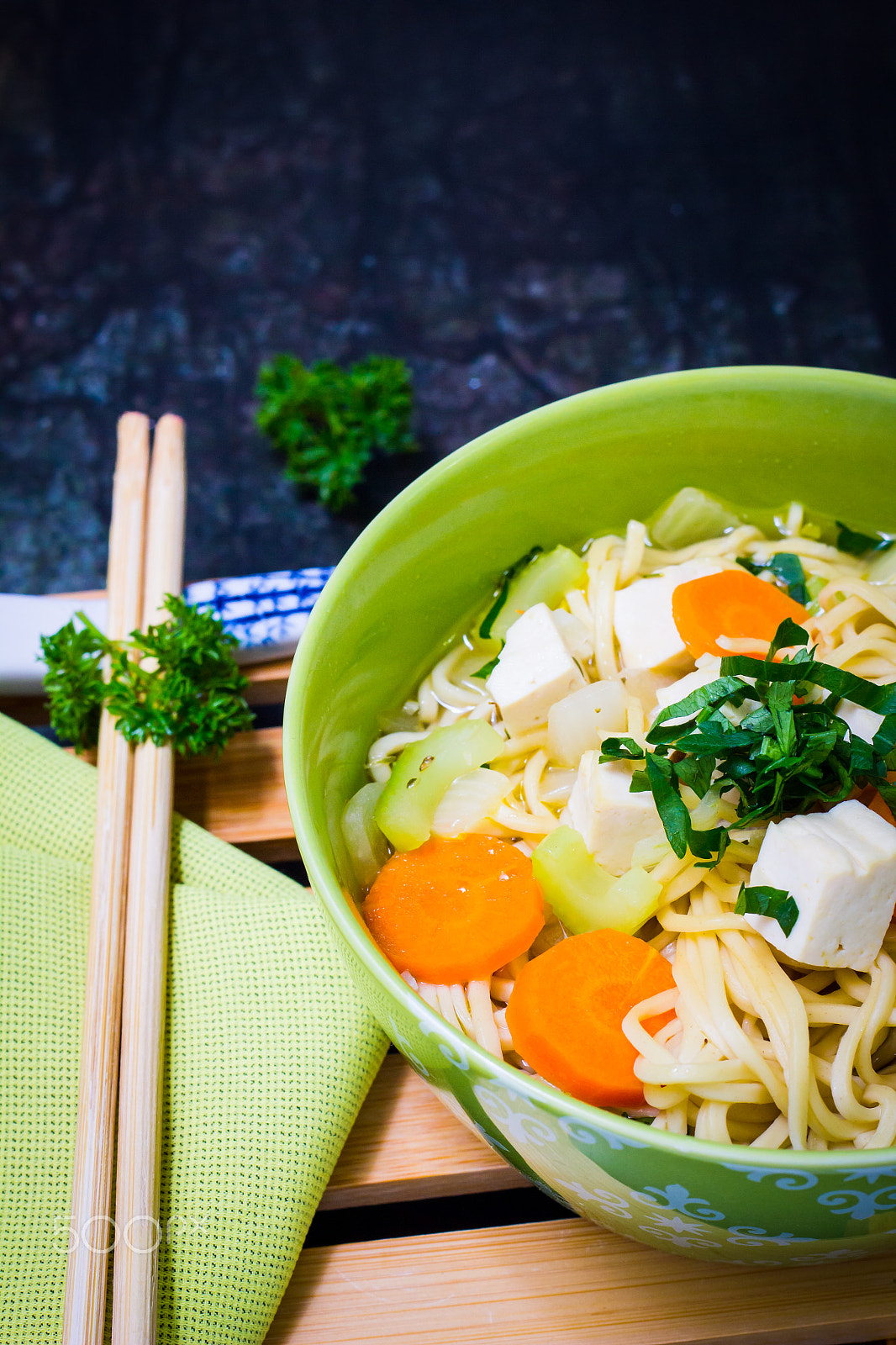 Canon EOS 550D (EOS Rebel T2i / EOS Kiss X4) + Canon EF 50mm F1.8 II sample photo. Healthy chinese noodle with vegetable stock photography