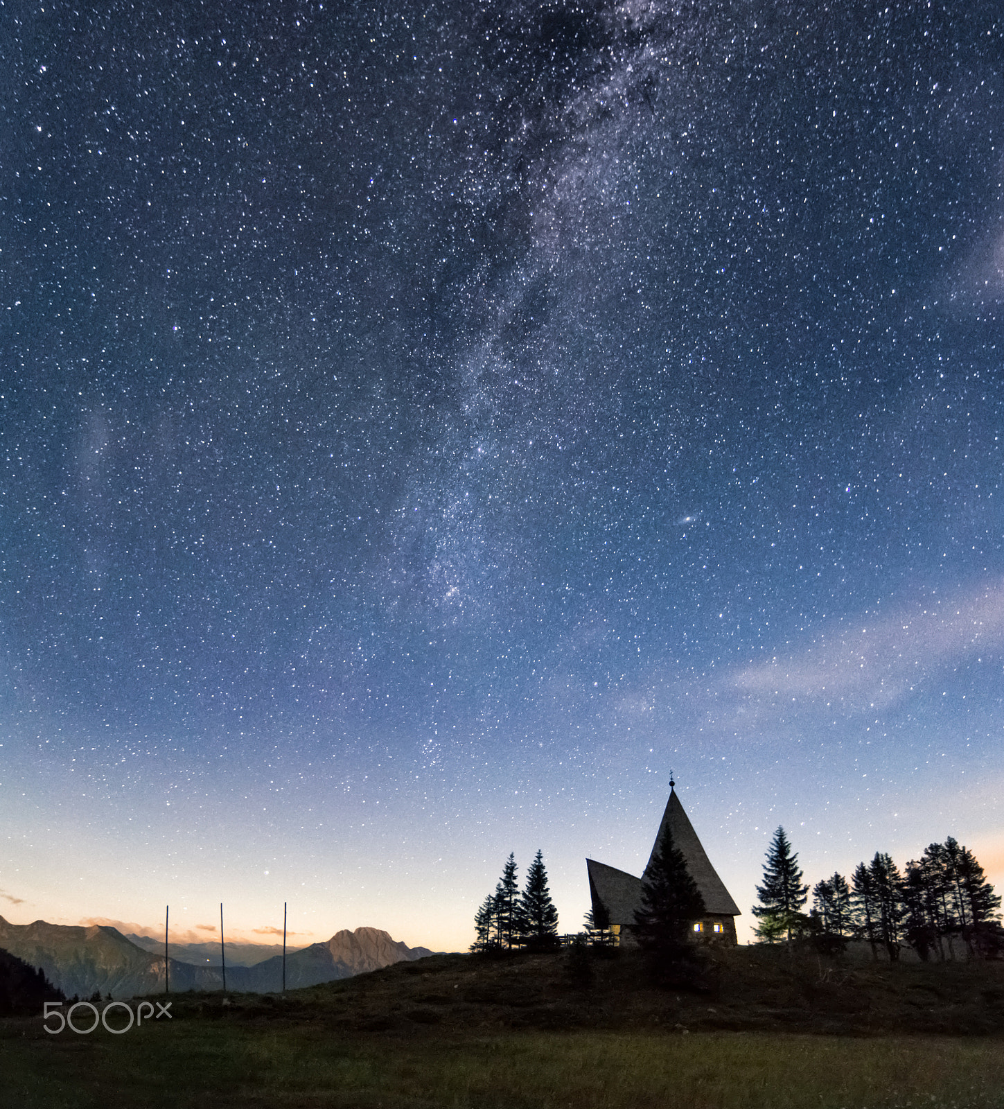 Sony SLT-A57 + 20mm F2.8 sample photo. Milky way above church in alps photography