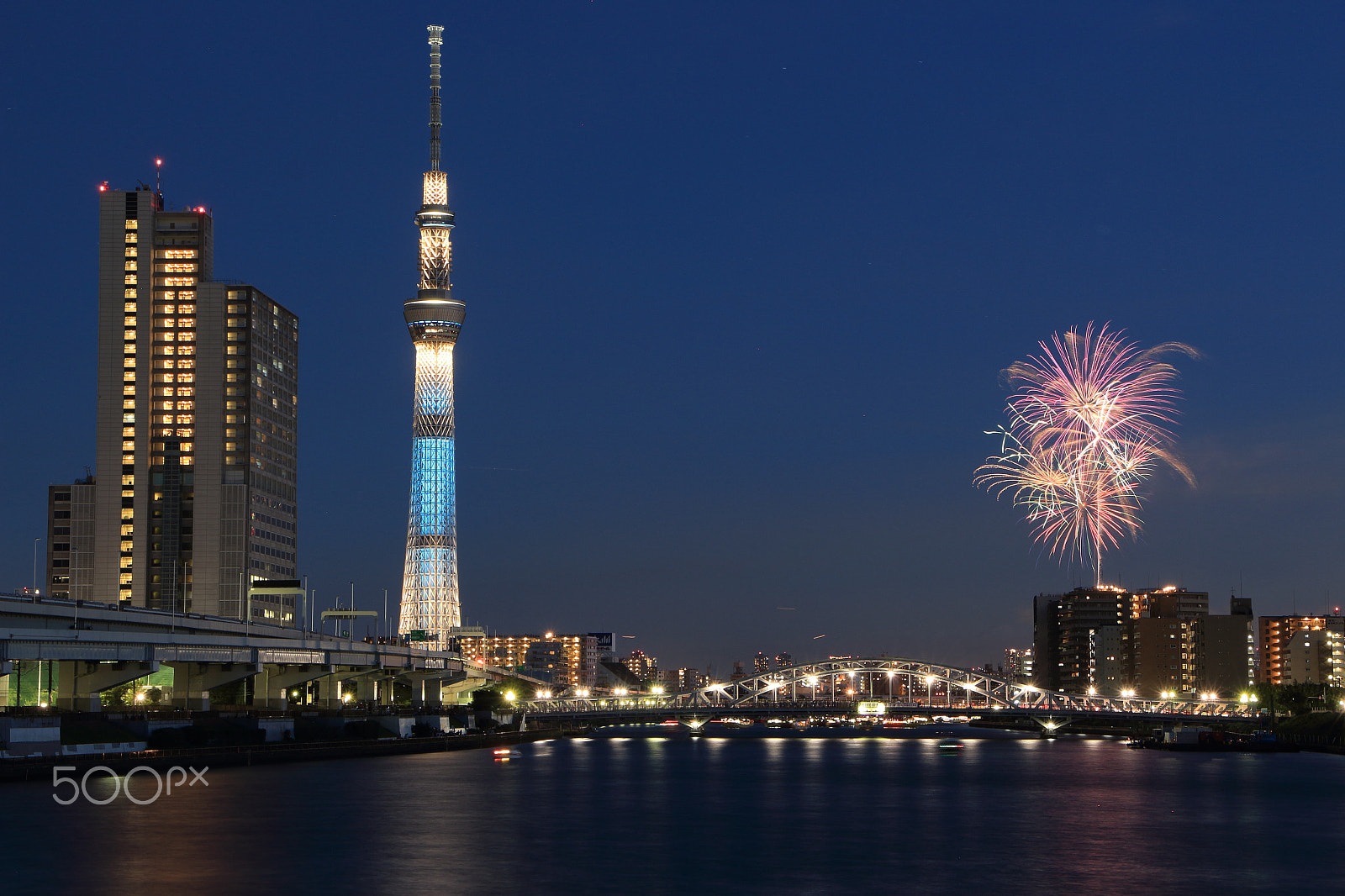 Canon EOS 700D (EOS Rebel T5i / EOS Kiss X7i) + Canon EF-S 18-135mm F3.5-5.6 IS STM sample photo. Fireworks on sumida river photography
