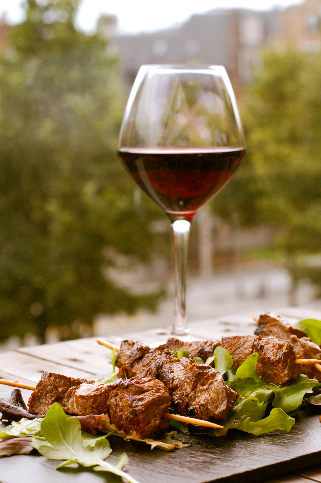 Nikon D50 sample photo. Beef teriyaki & red wine photography