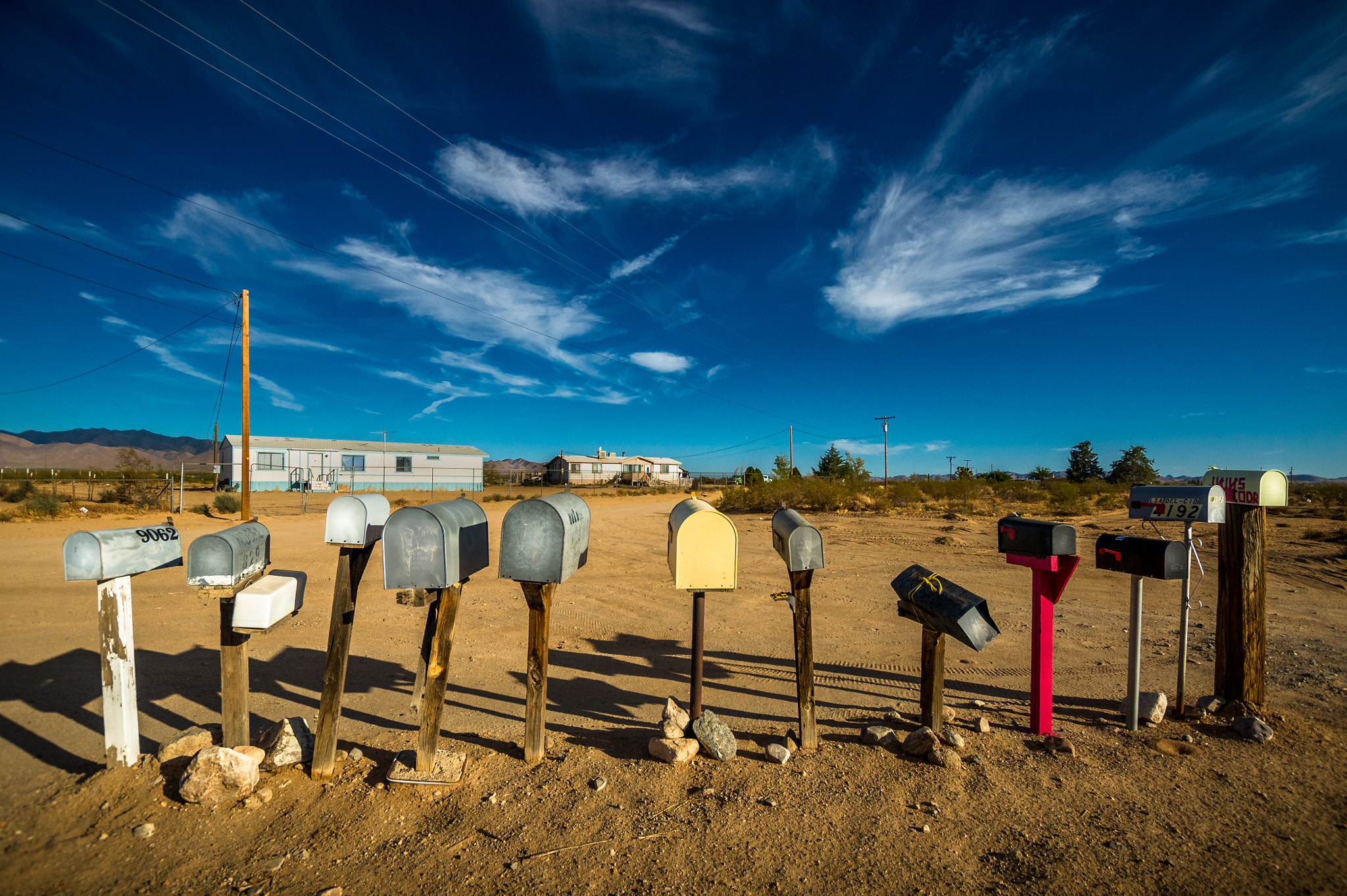 Sony Alpha DSLR-A550 + Sigma 10-20mm F3.5 EX DC HSM sample photo. Mailboxes in the desert photography