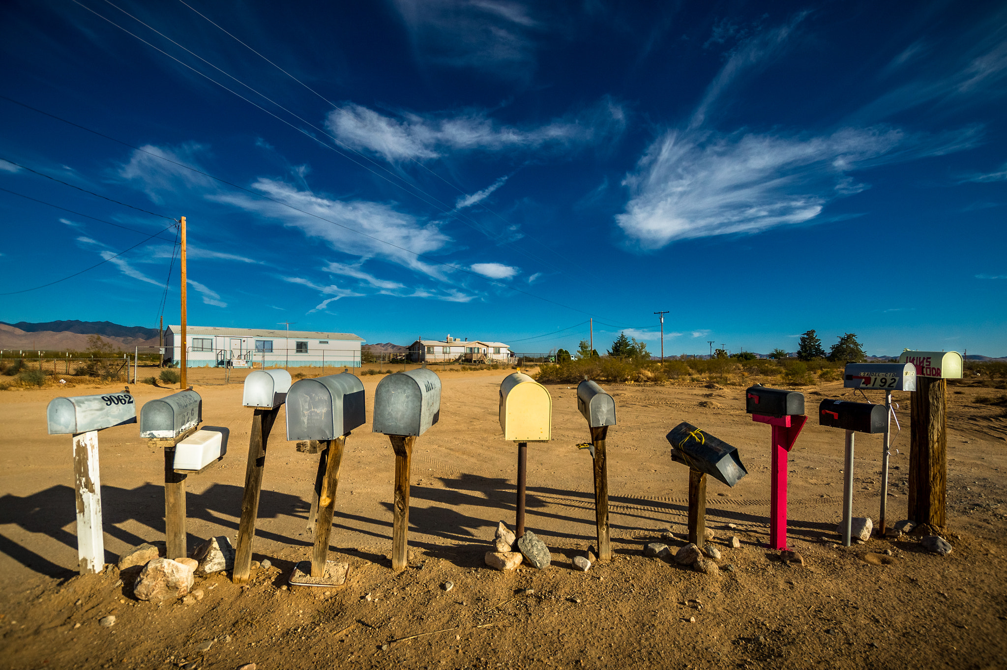 Sony Alpha DSLR-A550 + Sigma 10-20mm F3.5 EX DC HSM sample photo. Mailboxes in the desert photography