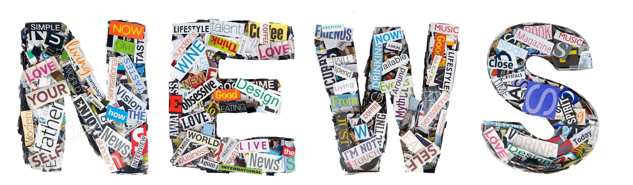 the word NEWS  Made from random cutout words