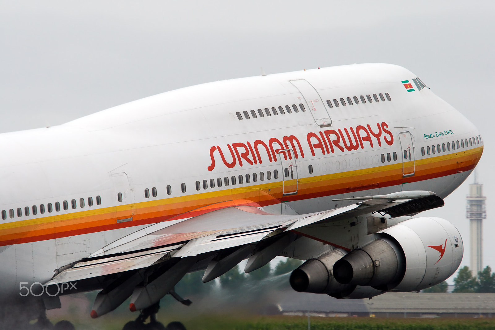Canon EF 70-200mm F4L USM sample photo. Surinam airways 747 taking off from schiphol photography