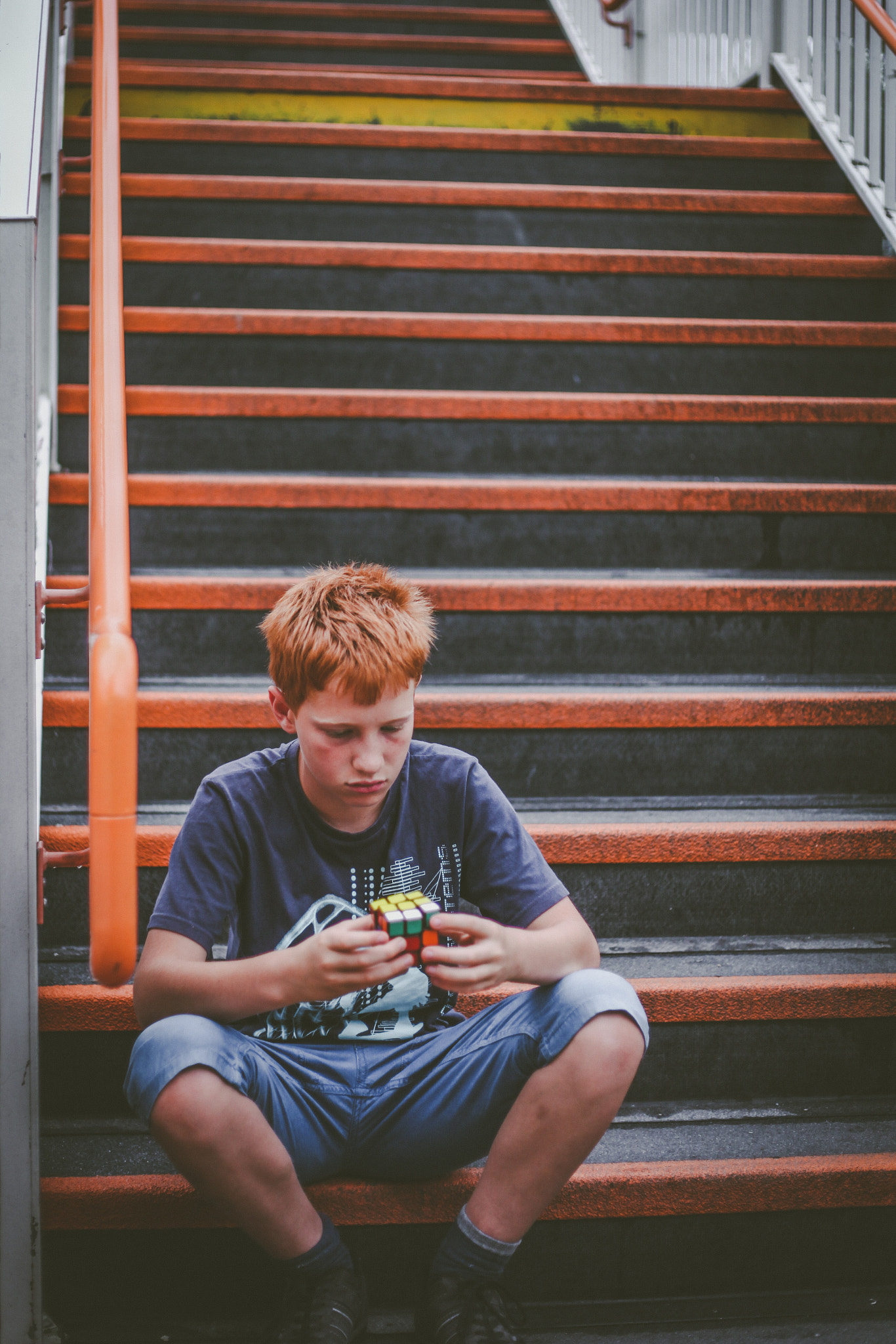 Canon EOS 5D Mark II + Canon EF 50mm F1.8 II sample photo. Ginger stairs photography