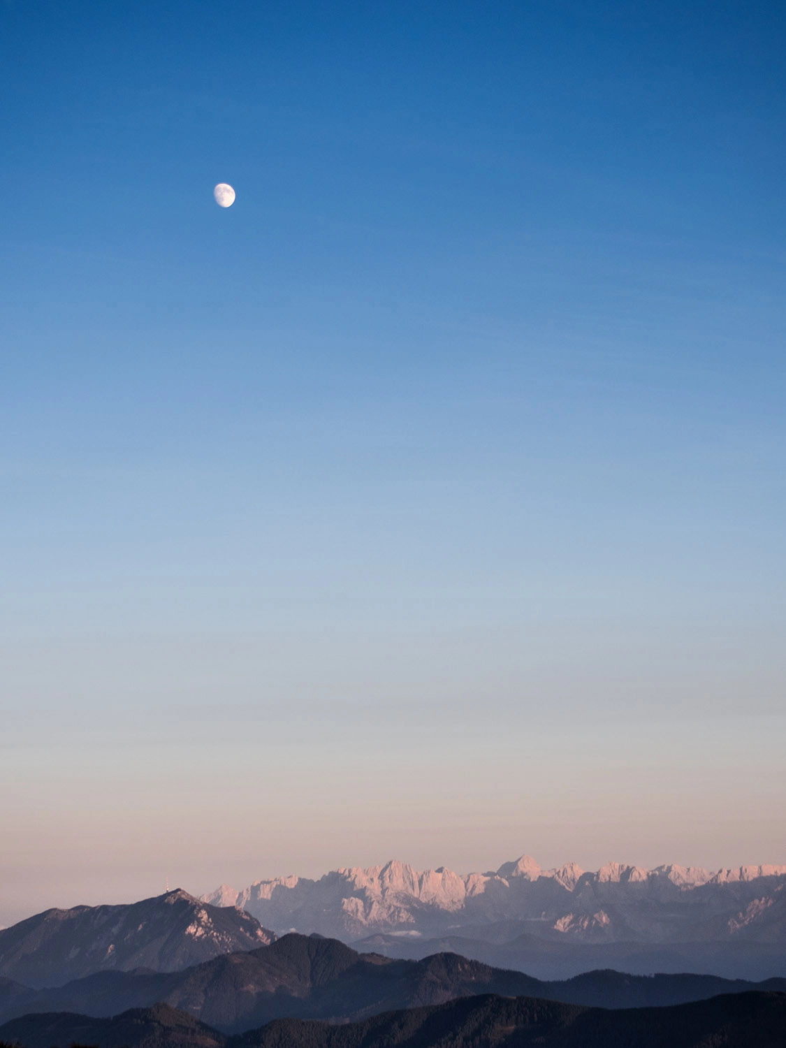 Olympus PEN E-PM2 sample photo. Moon over alpine mountains photography