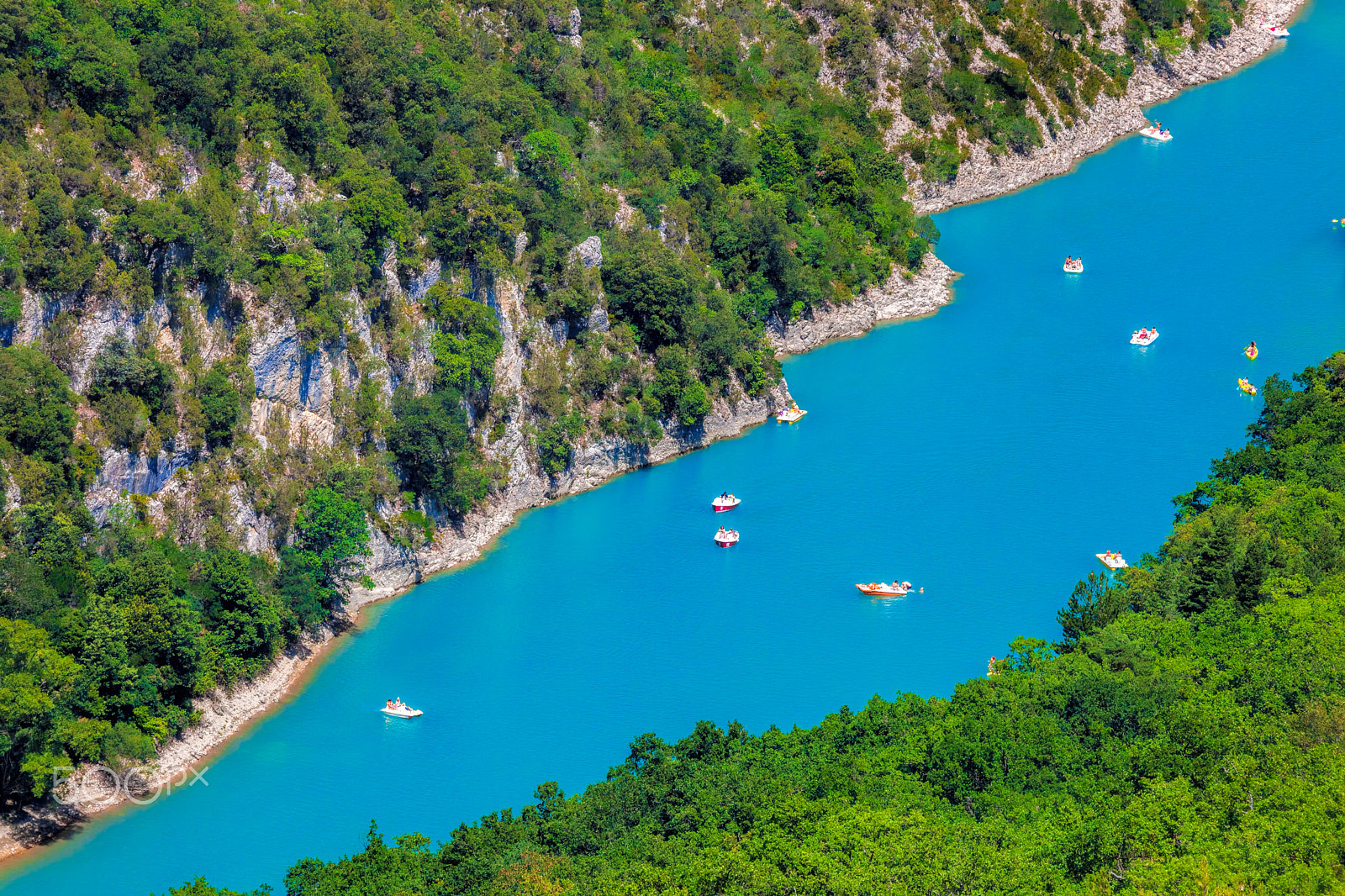 Canon EF 100-400mm F4.5-5.6L IS USM sample photo. Amazing view of the gorges du verdon canyon with boats in provence, france. provence-alpes-cote... photography