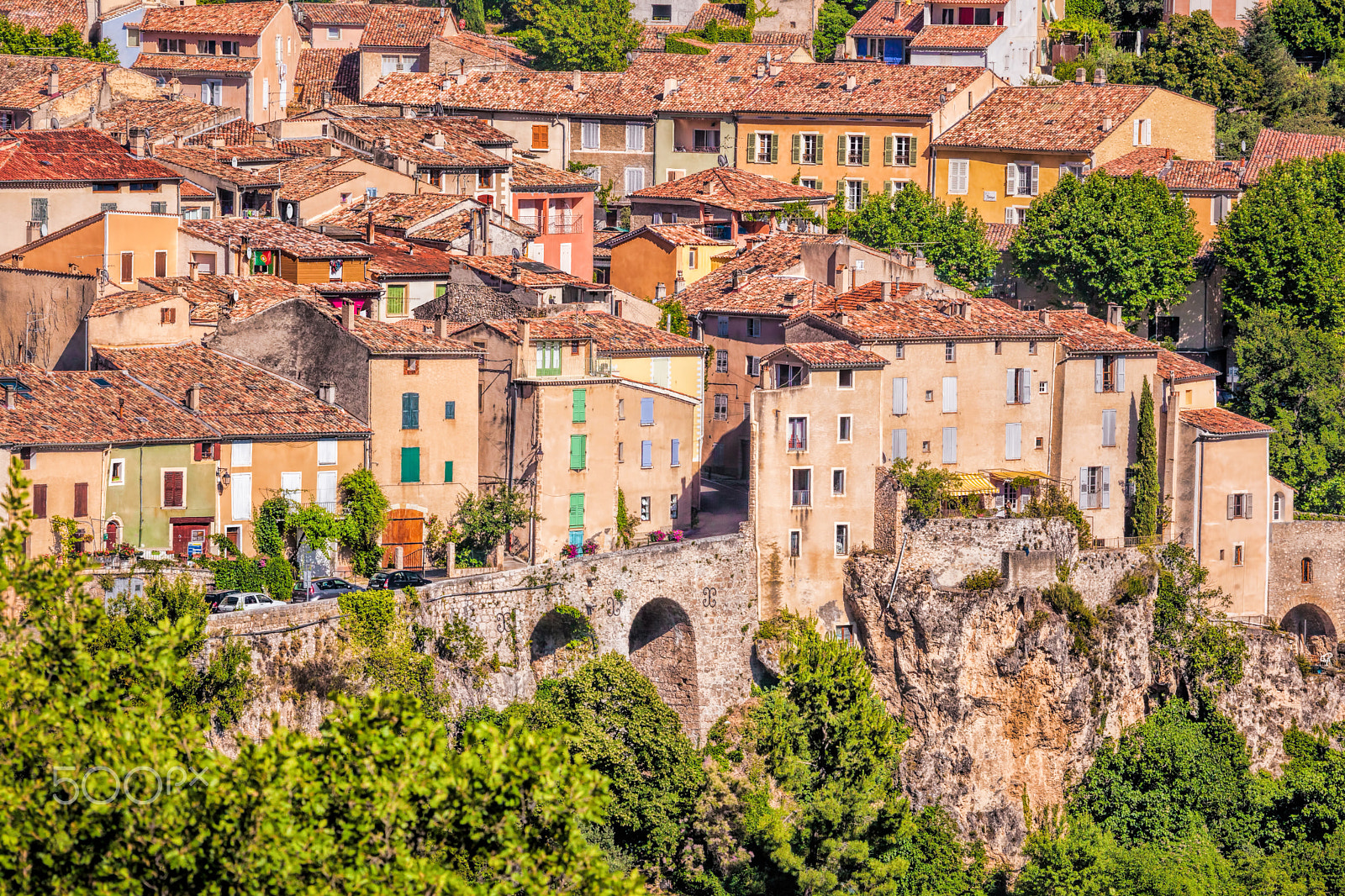 Canon EF 100-400mm F4.5-5.6L IS USM sample photo. Moustiers sainte marie village with rocks in provence, france photography