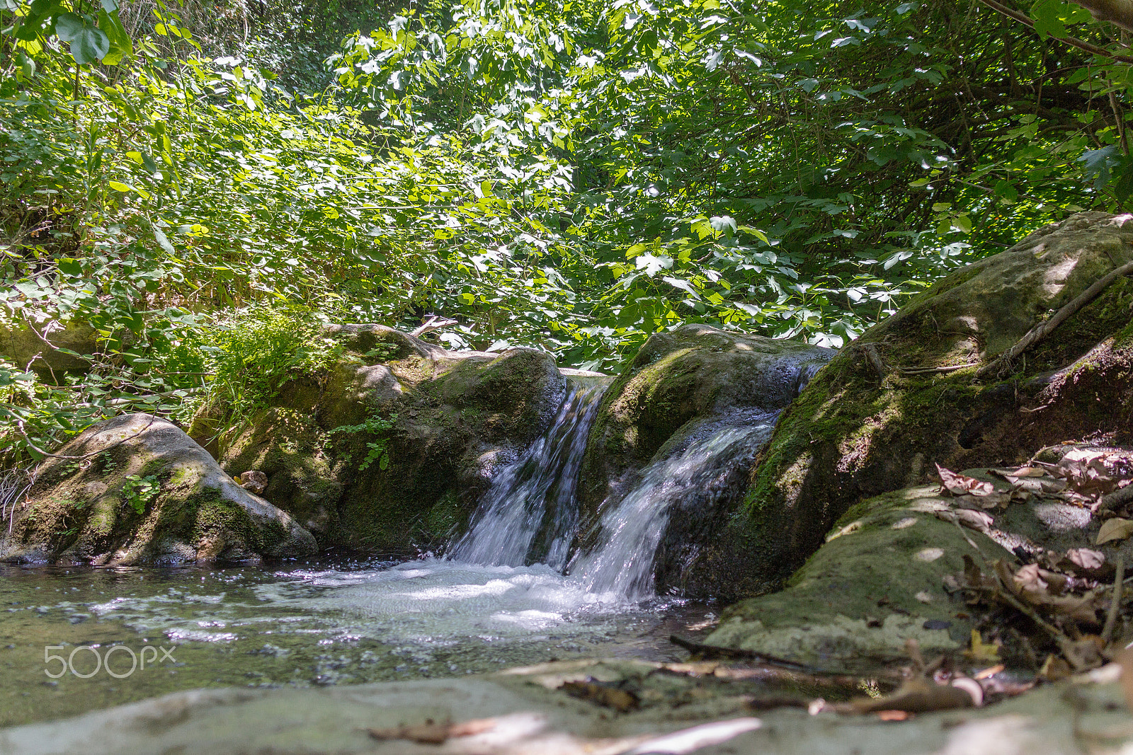 Canon EF 75-300mm F4.0-5.6 IS USM sample photo. Small waterfall in a forest stream photography