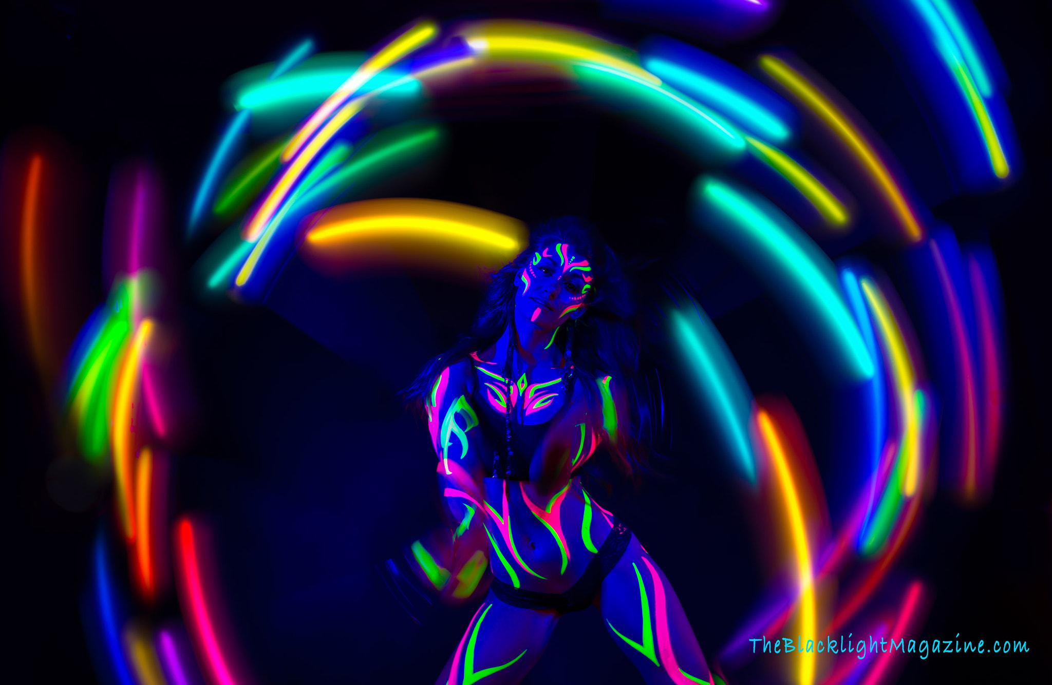 Sony a7R II + Sigma 35mm F1.4 DG HSM Art sample photo. Blacklight poi dancer photography