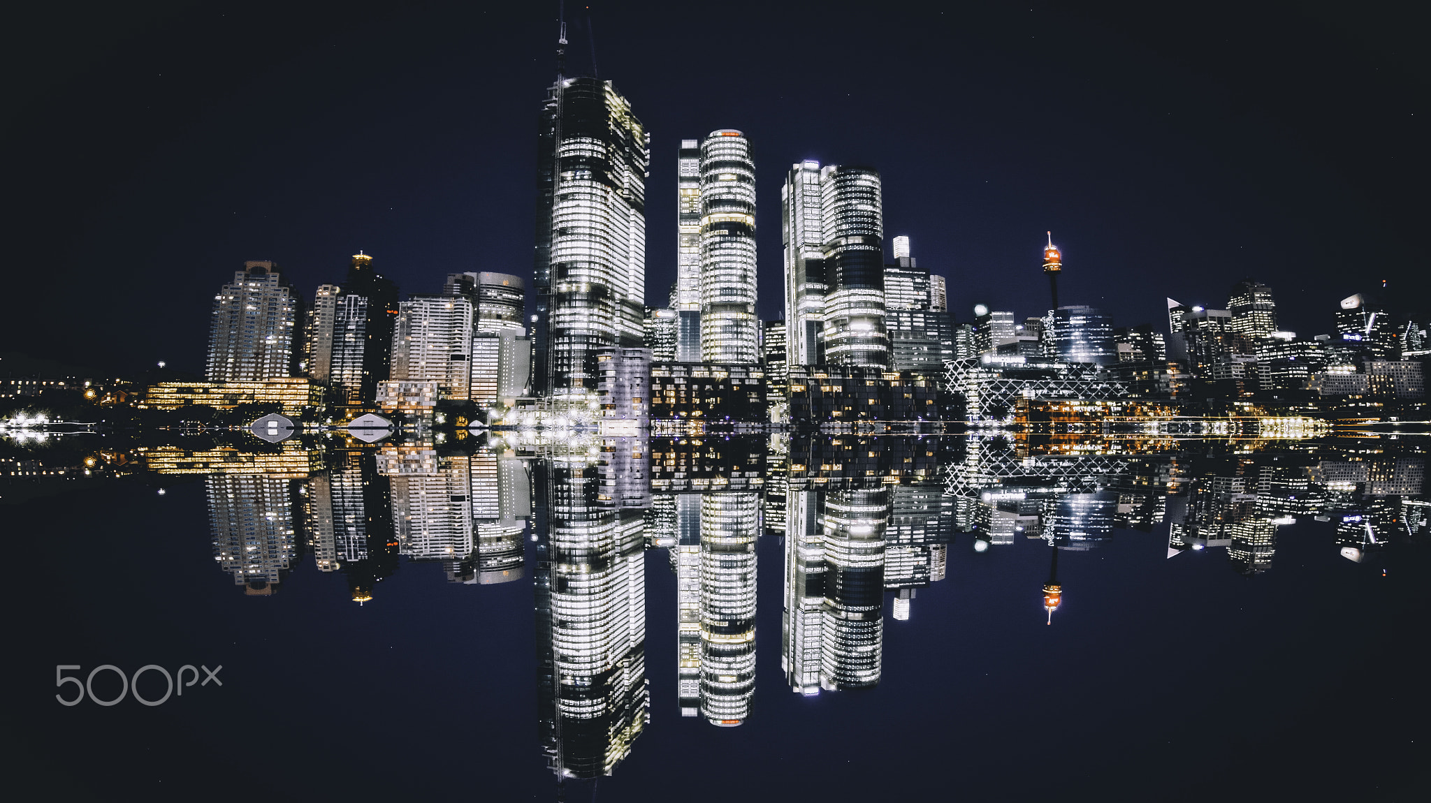 city buildings water reflection