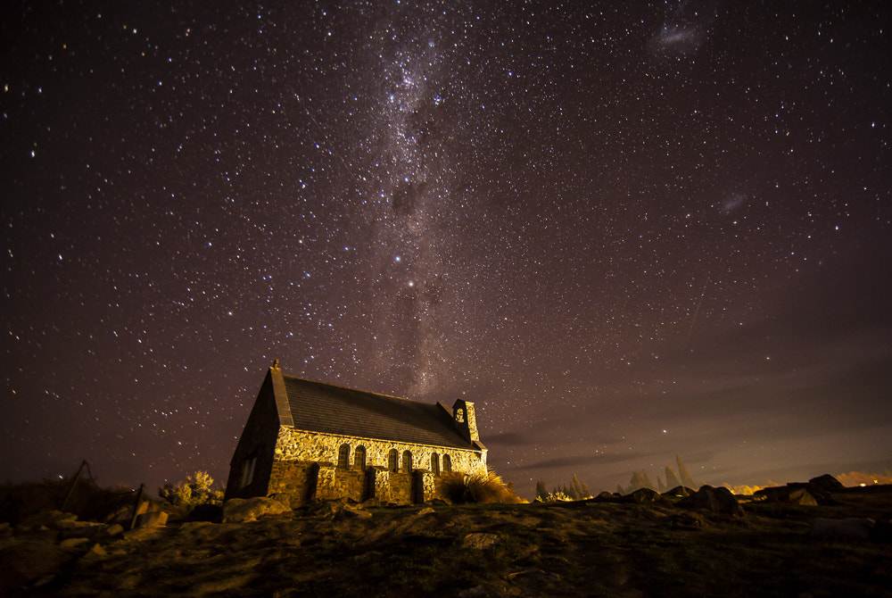 Canon EF 14mm F2.8L II USM sample photo. Church of the good shepherd under the milky way photography