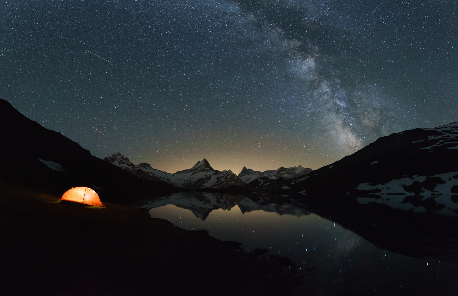 Sigma 24mm F1.4 DG HSM Art sample photo. Milchstrasse am bergsee bei grindelwald mit zelt photography