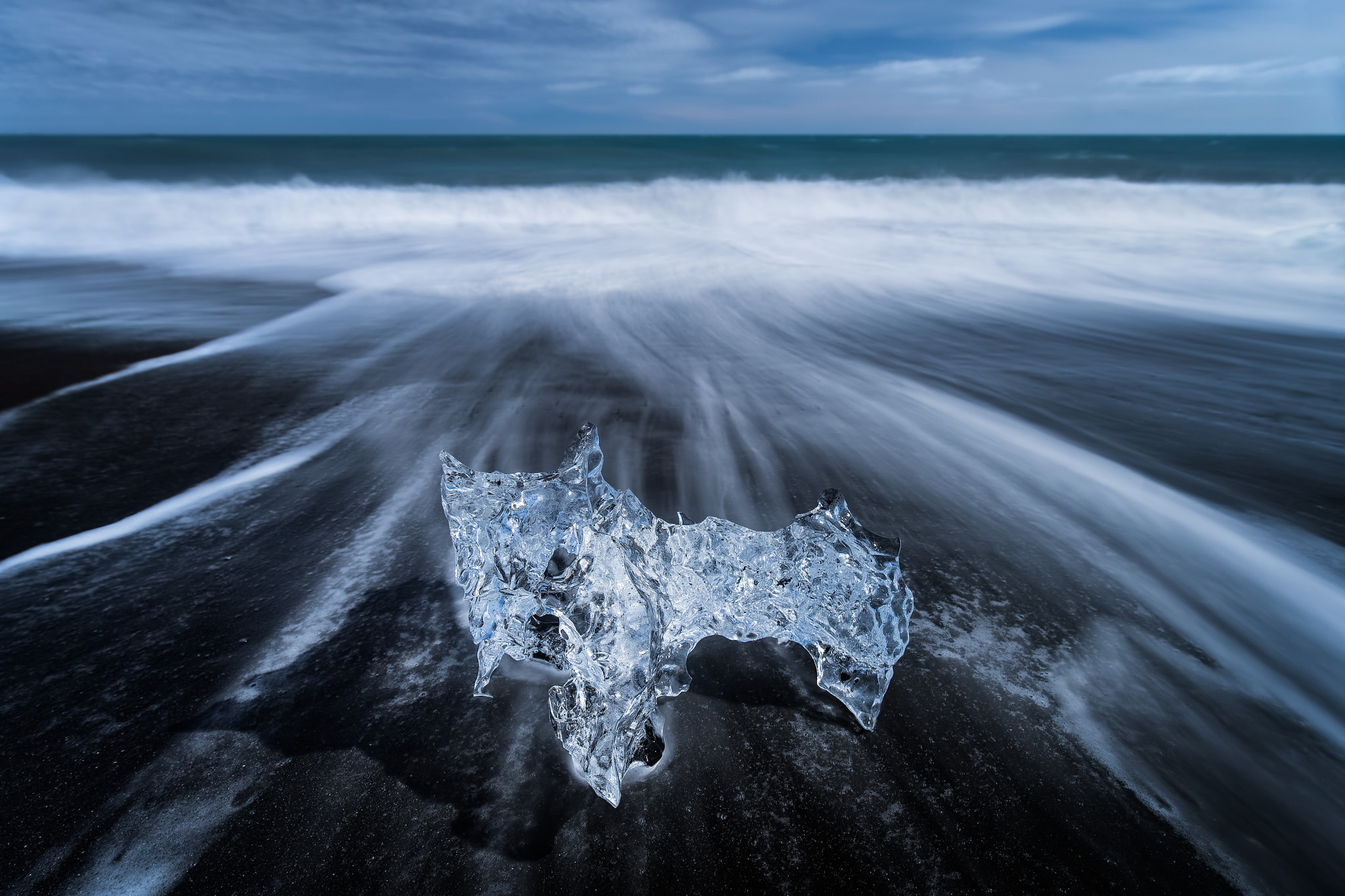 Sony a7R II + Canon EF 16-35mm F4L IS USM sample photo. Black beach ice photography