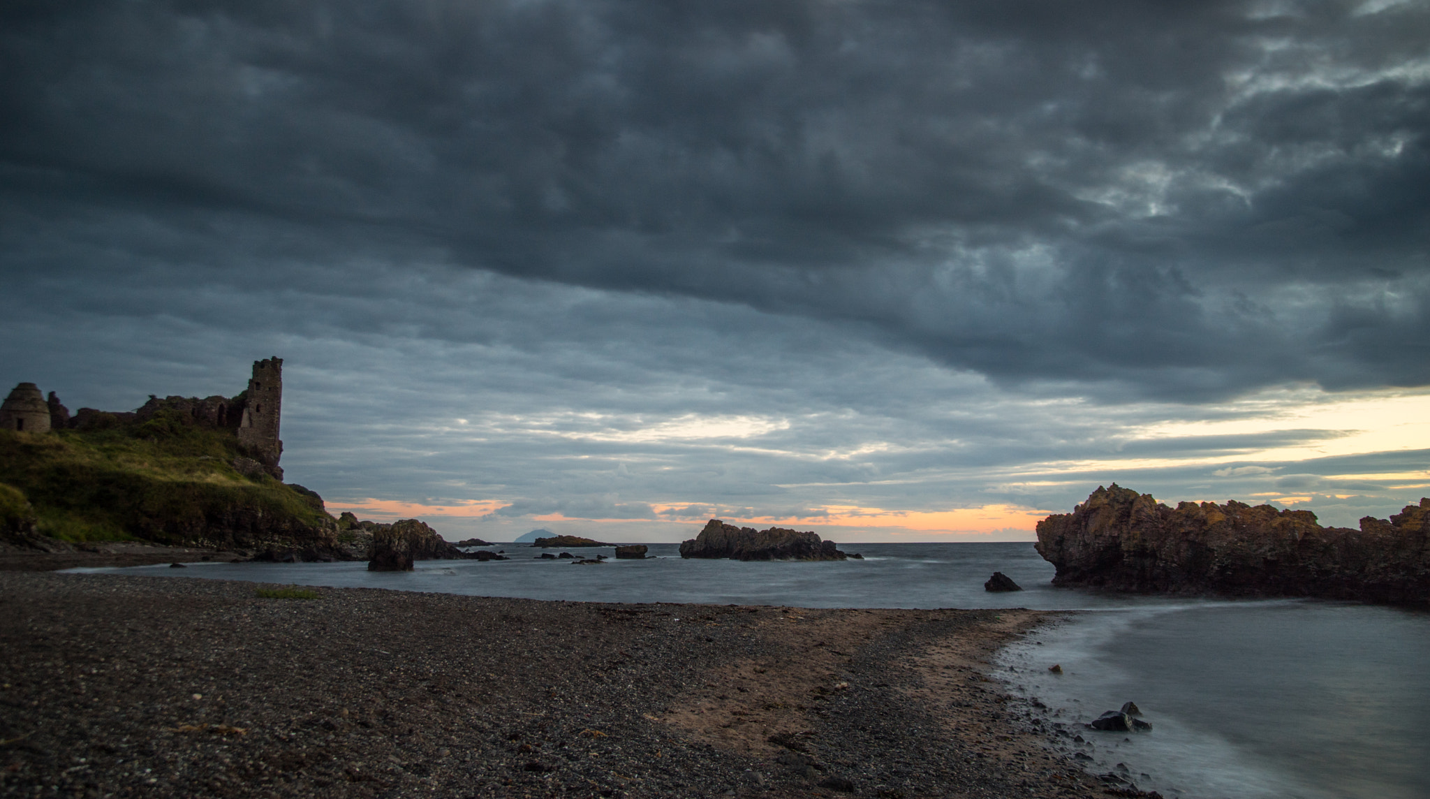 Sony ILCA-77M2 + Sigma 17-70mm F2.8-4.5 (D) sample photo. Moody sky at sunset over dunure photography