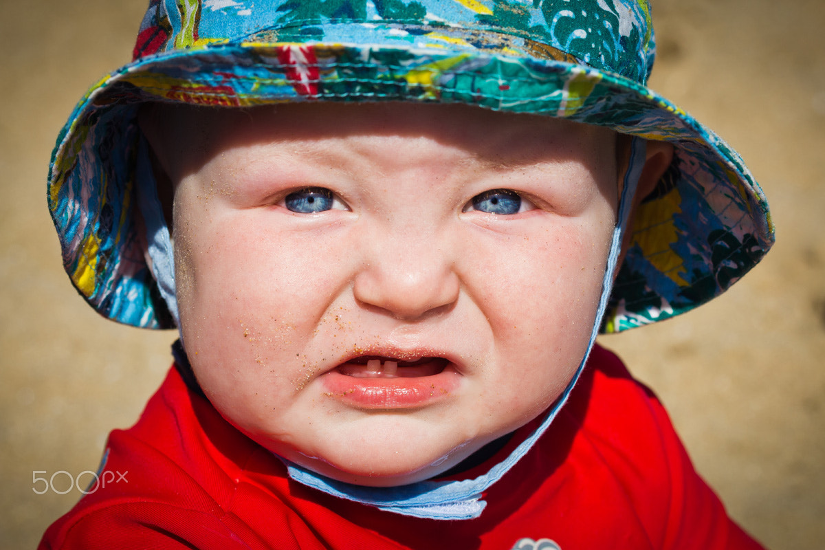 Sigma 105mm F2.8 EX DG OS HSM sample photo. Baby on the beach photography