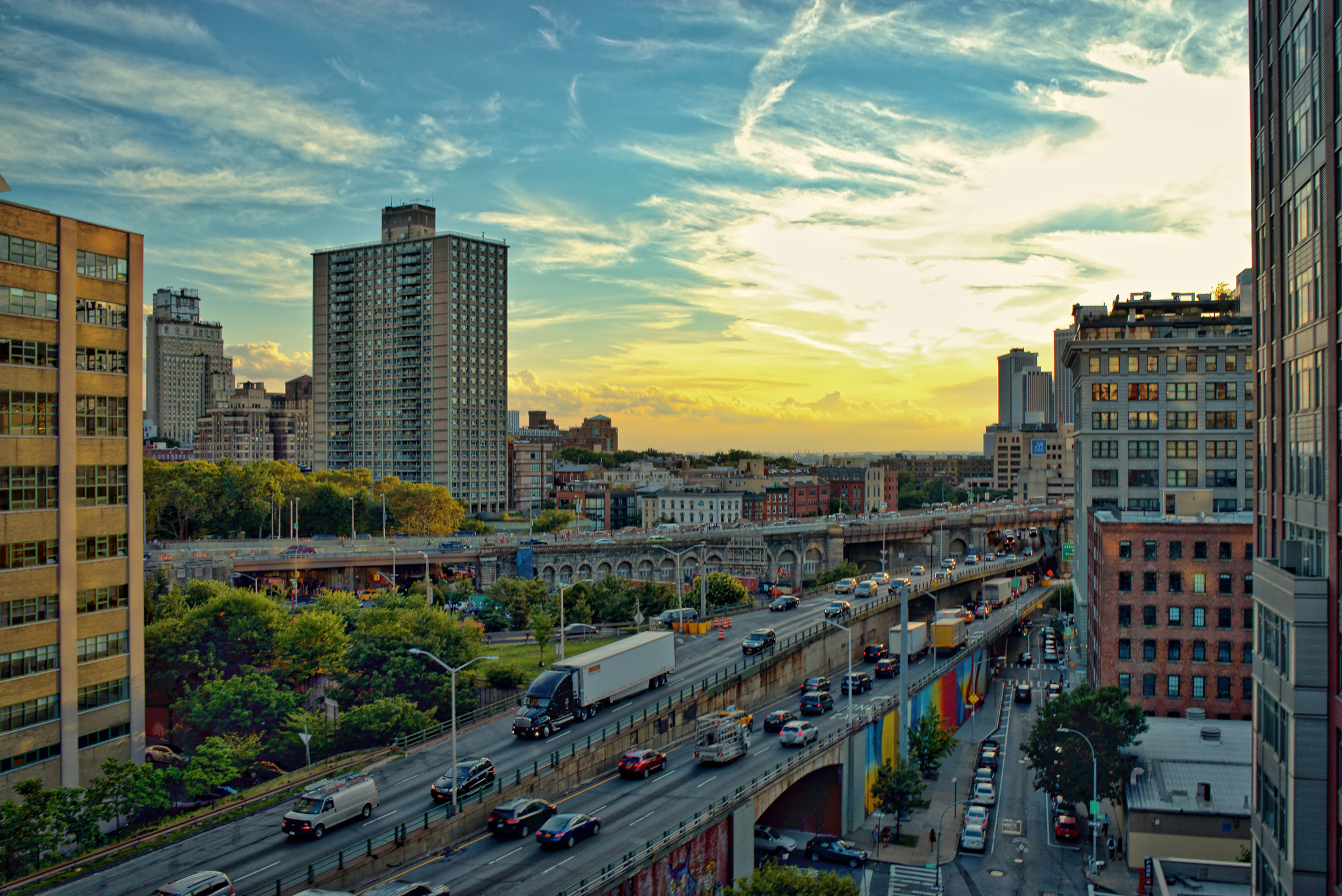 Sony a7R + Sony Distagon T* FE 35mm F1.4 ZA sample photo. Sunset over brooklyn photography