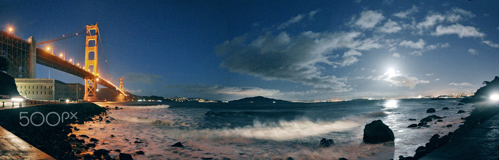Nikon D5000 sample photo. Night moon and bay photography