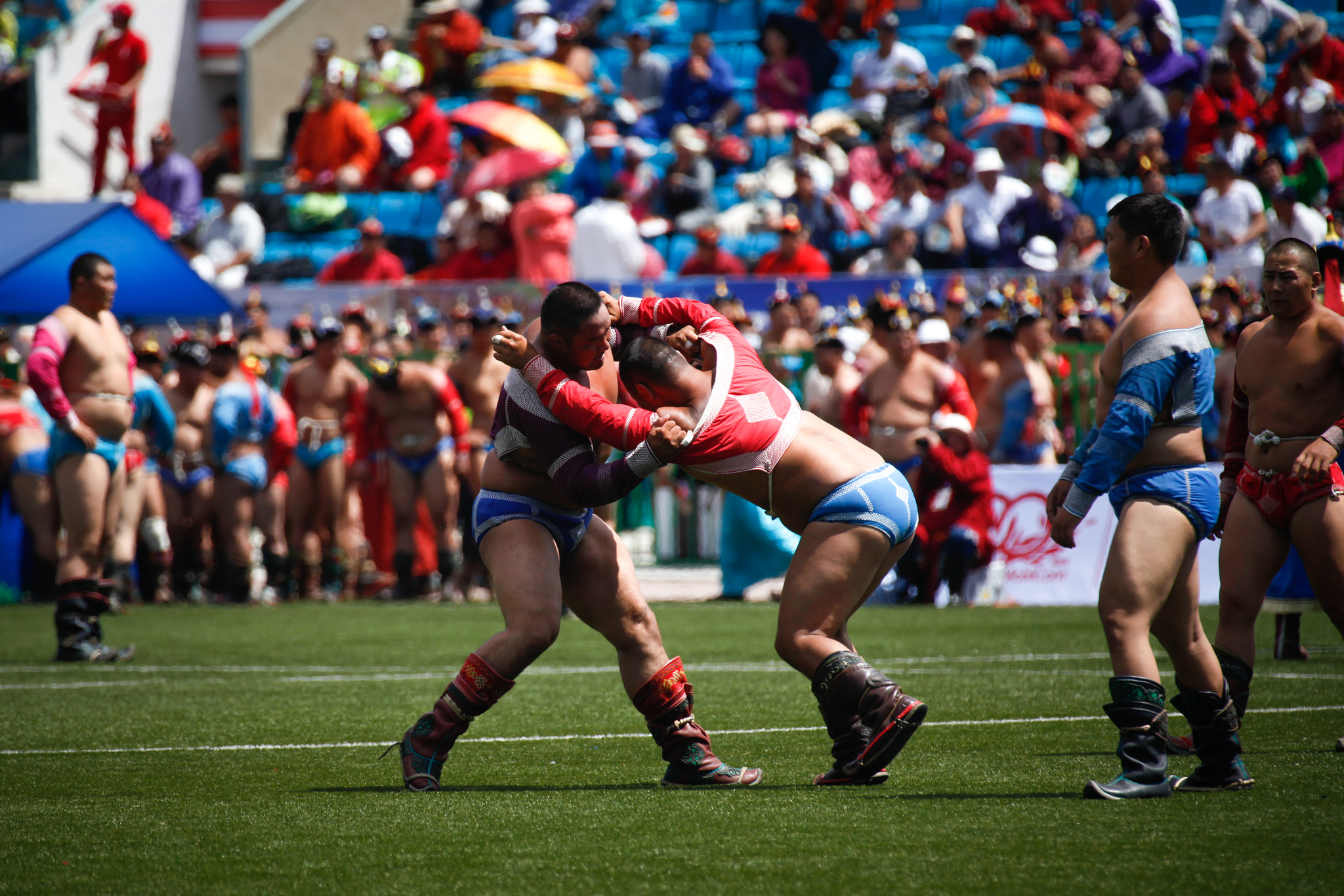 Canon EOS 5D Mark II sample photo. Naadam festival wrestling photography