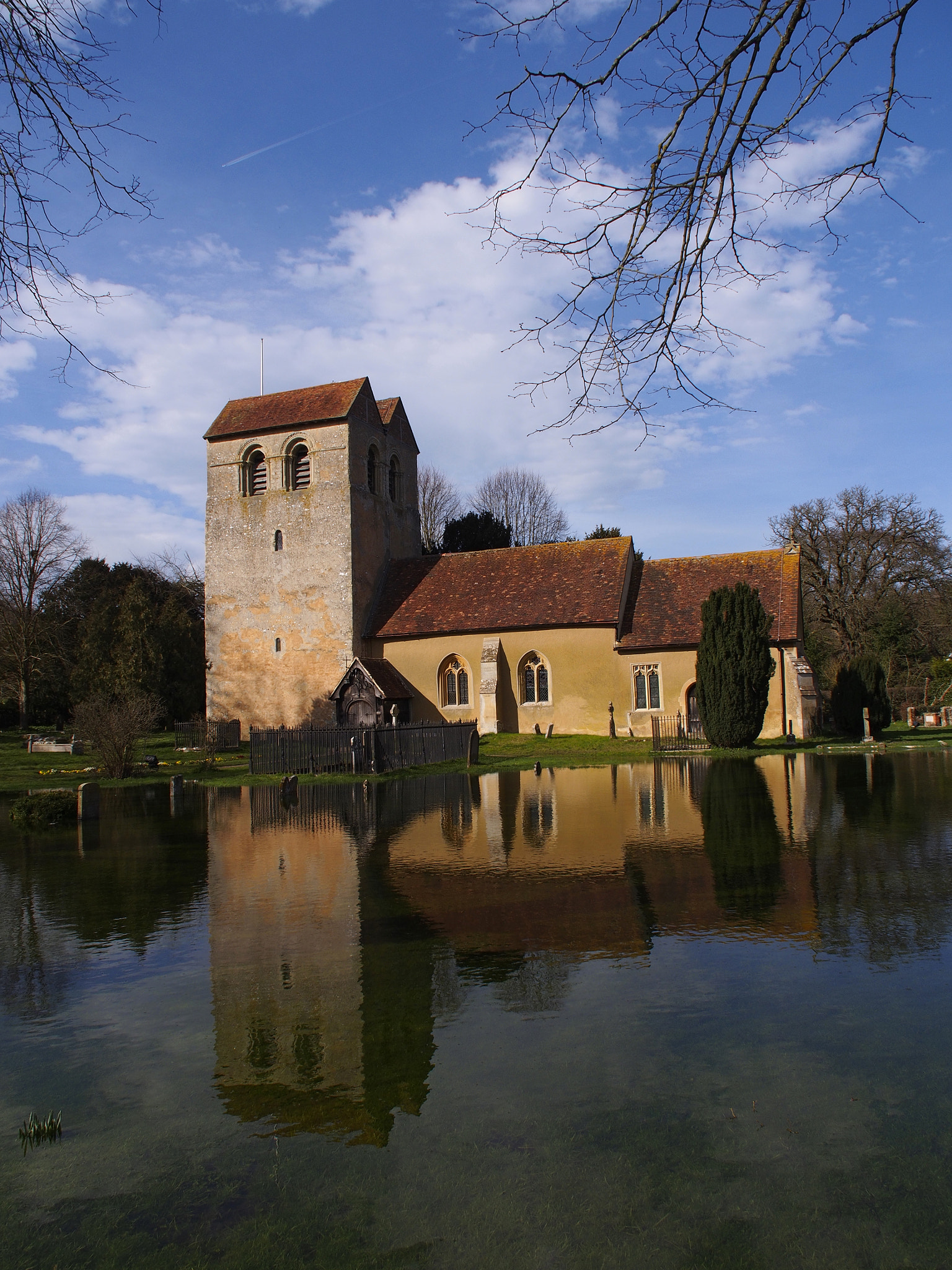 Olympus OM-D E-M5 sample photo. Church grave yard under flood water in turville,buckinghamshire 2014 photography