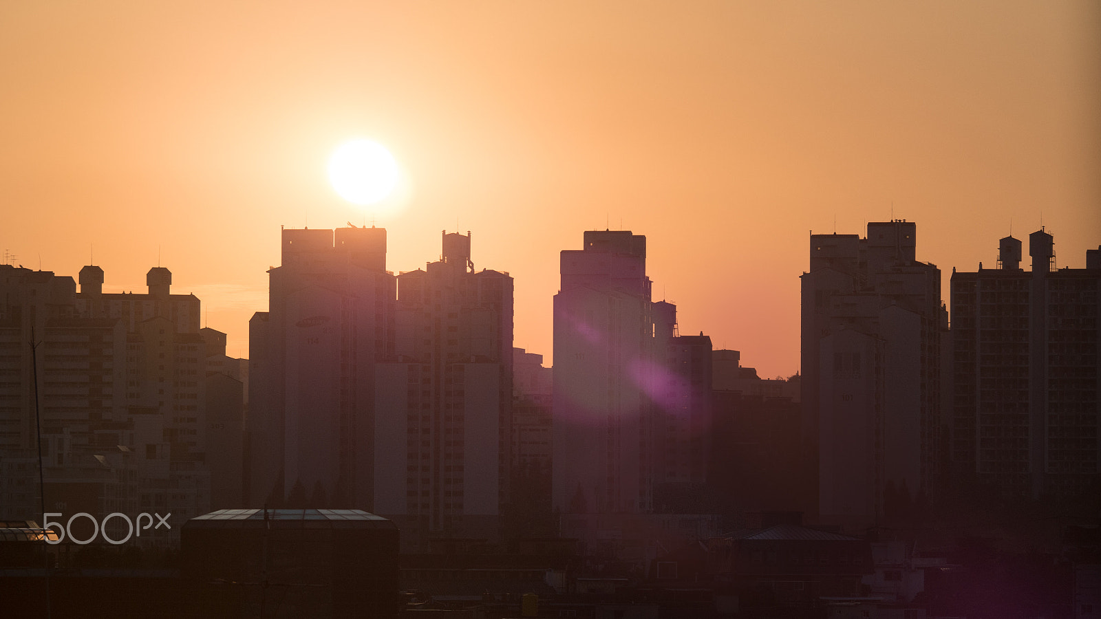 Panasonic Lumix DMC-GH4 sample photo. City buildings at warm light of morning sun. seoul, south korea photography