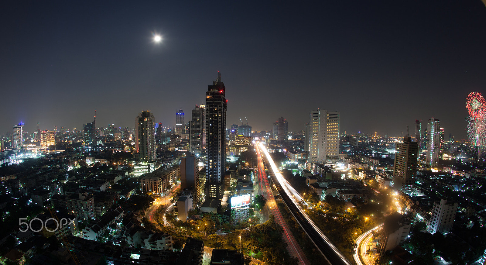 Canon EF 15mm F2.8 Fisheye sample photo. City panorama of bangkok at night, thailand photography