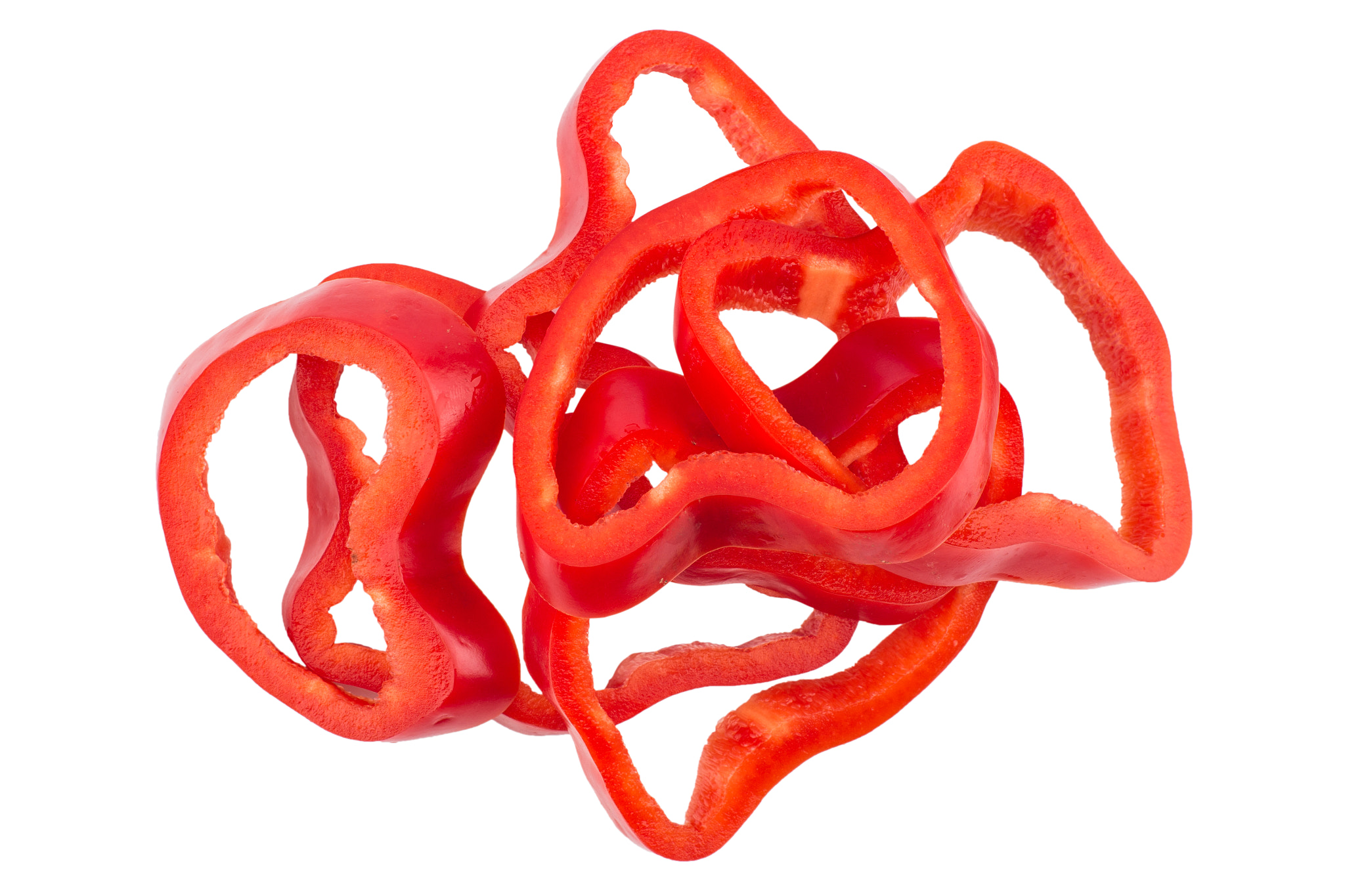 Sony a99 II + Minolta AF 50mm F1.7 sample photo. Red sweet bell pepper slices isolated on white background cutout photography