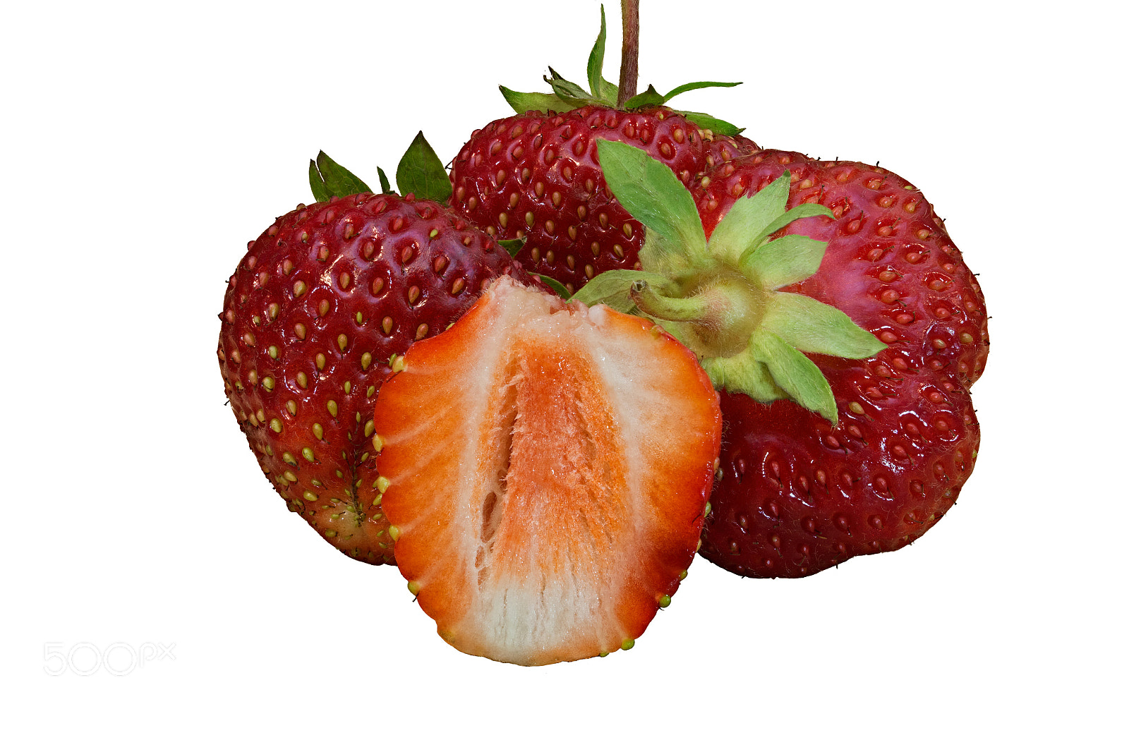 Canon EF 100mm F2.8 Macro USM sample photo. Three whole and half strawberry berries photography