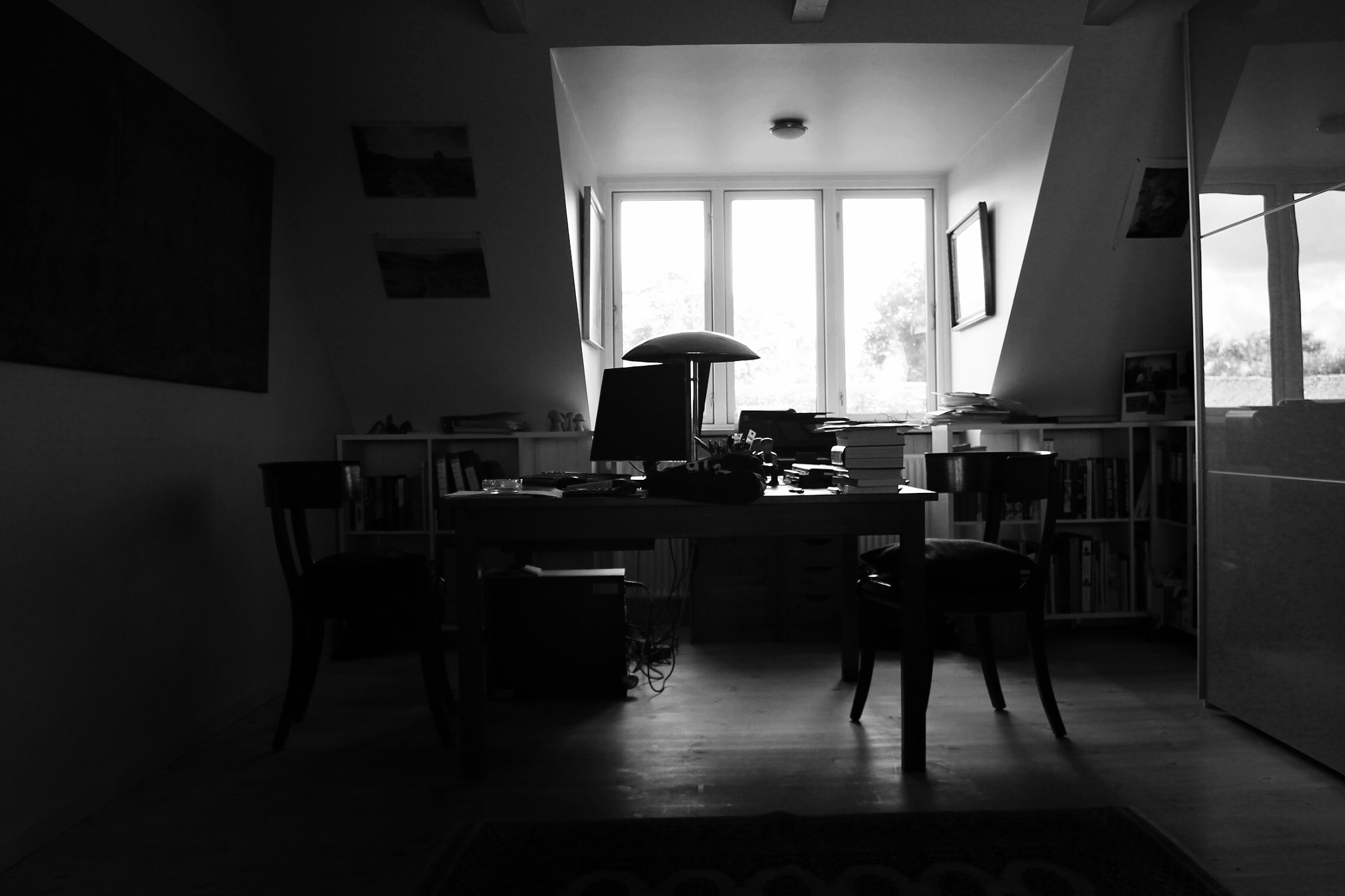 Canon EF-S 18-55mm F3.5-5.6 III sample photo. Black and white office photography