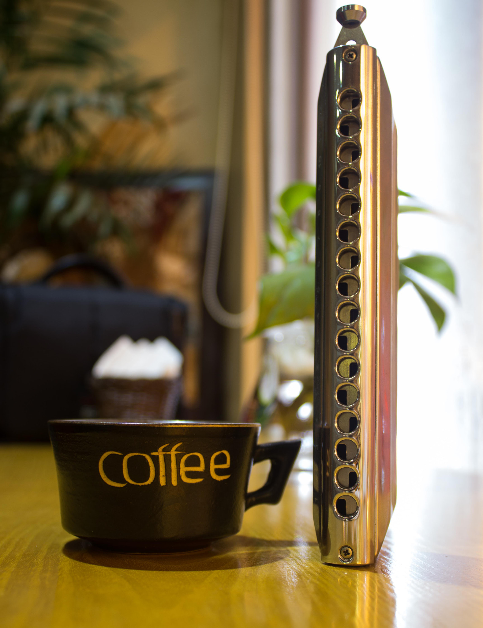 Canon EOS 100D (EOS Rebel SL1 / EOS Kiss X7) sample photo. Harmonica and coffee photography