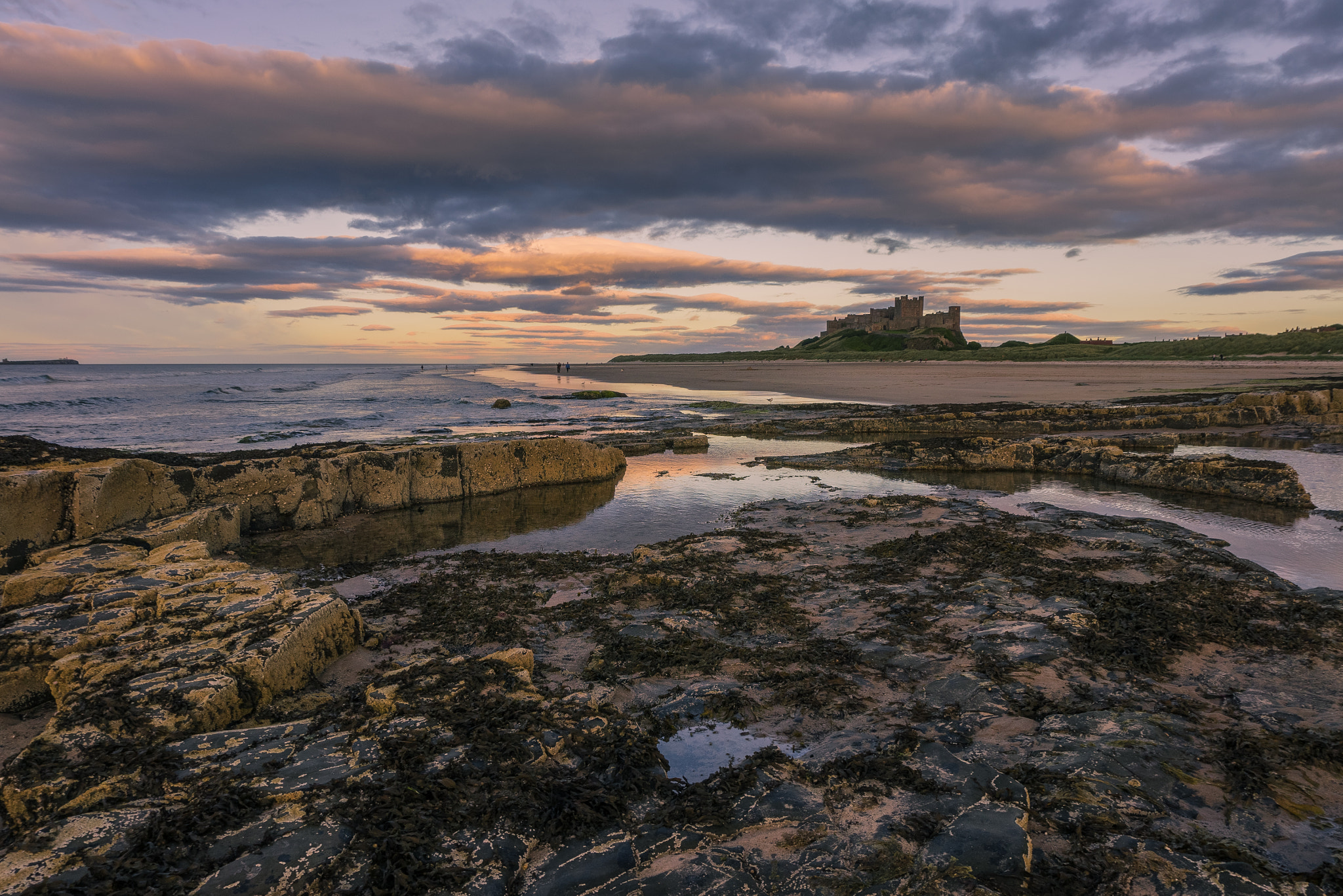 Sony a7R + Sony E 16-50mm F3.5-5.6 PZ OSS sample photo. Summer sunset at bamburgh photography