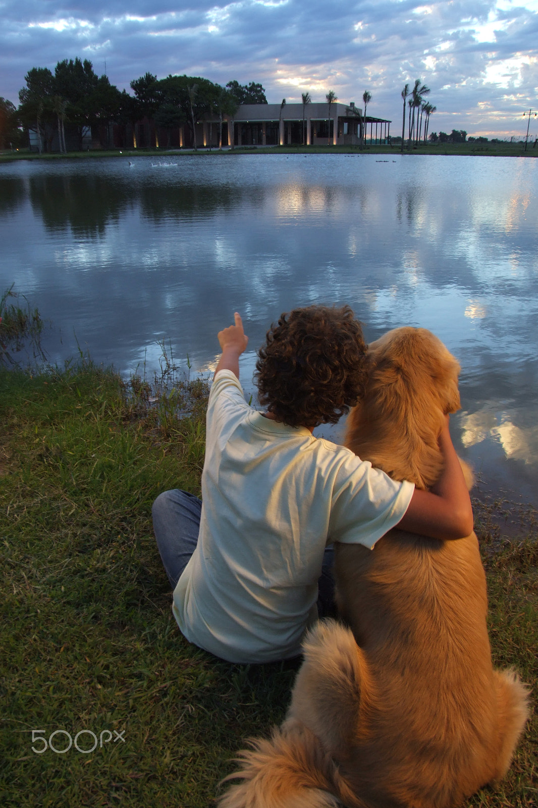 Fujifilm FinePix S9000 sample photo. Boy and his dog in the lake photography