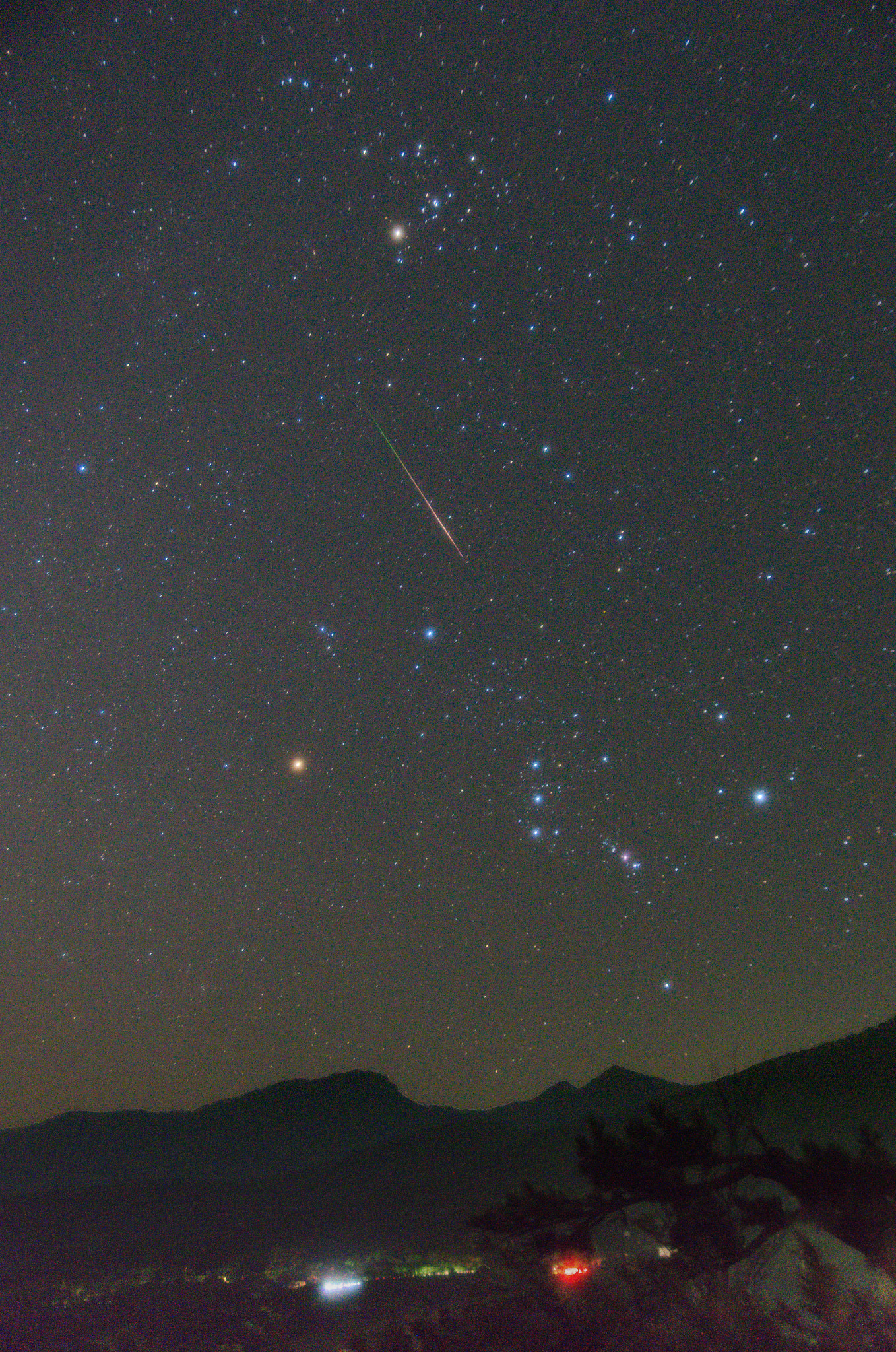 Pentax K-5 IIs sample photo. Orion and the perseid meteor shower photography