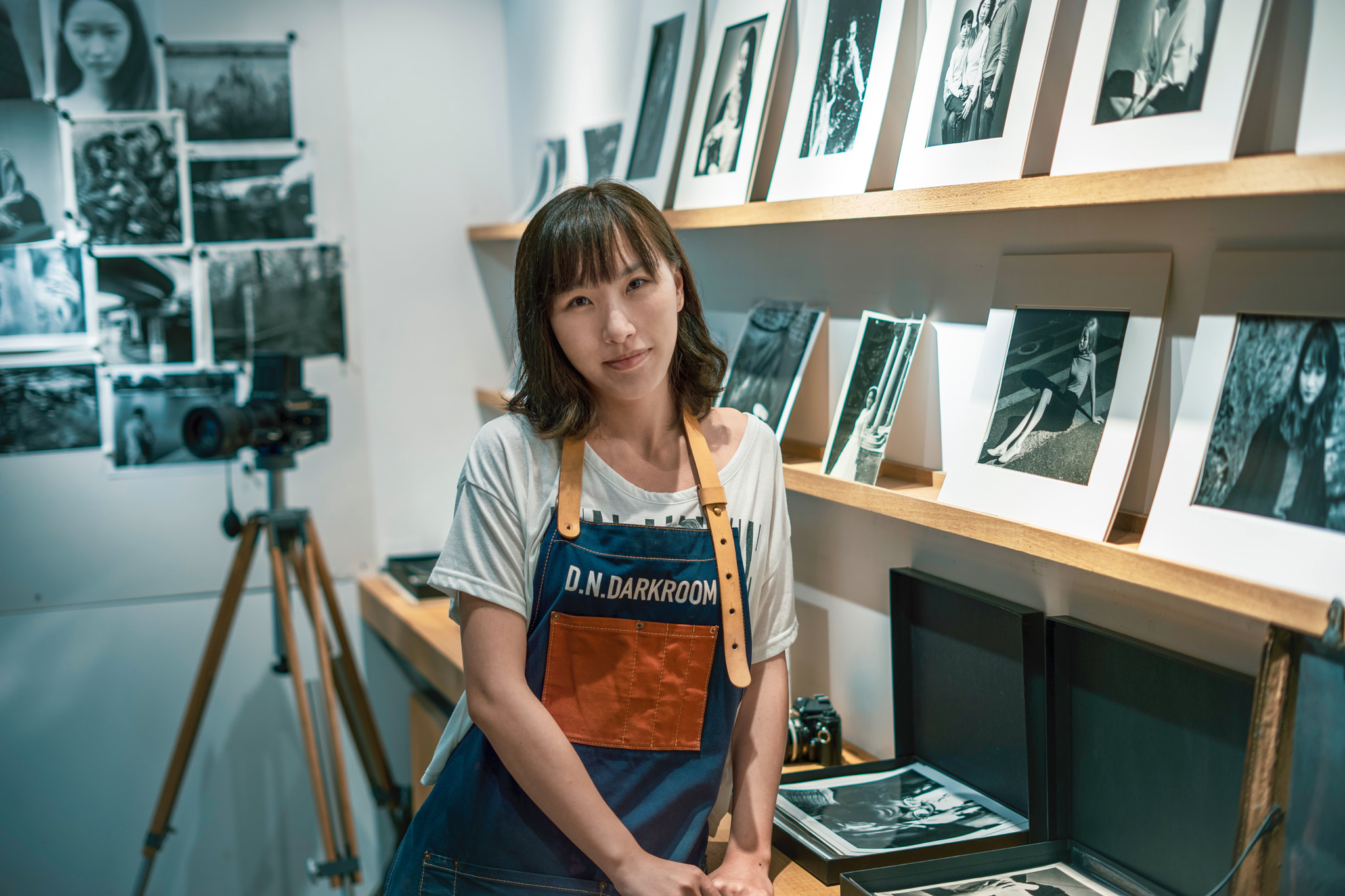 The hostess of a traditional photo studio