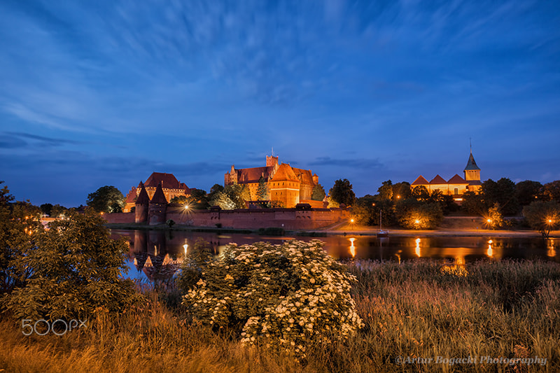 Canon EF 24mm F2.8 IS USM sample photo. Malbork castle at night in poland photography