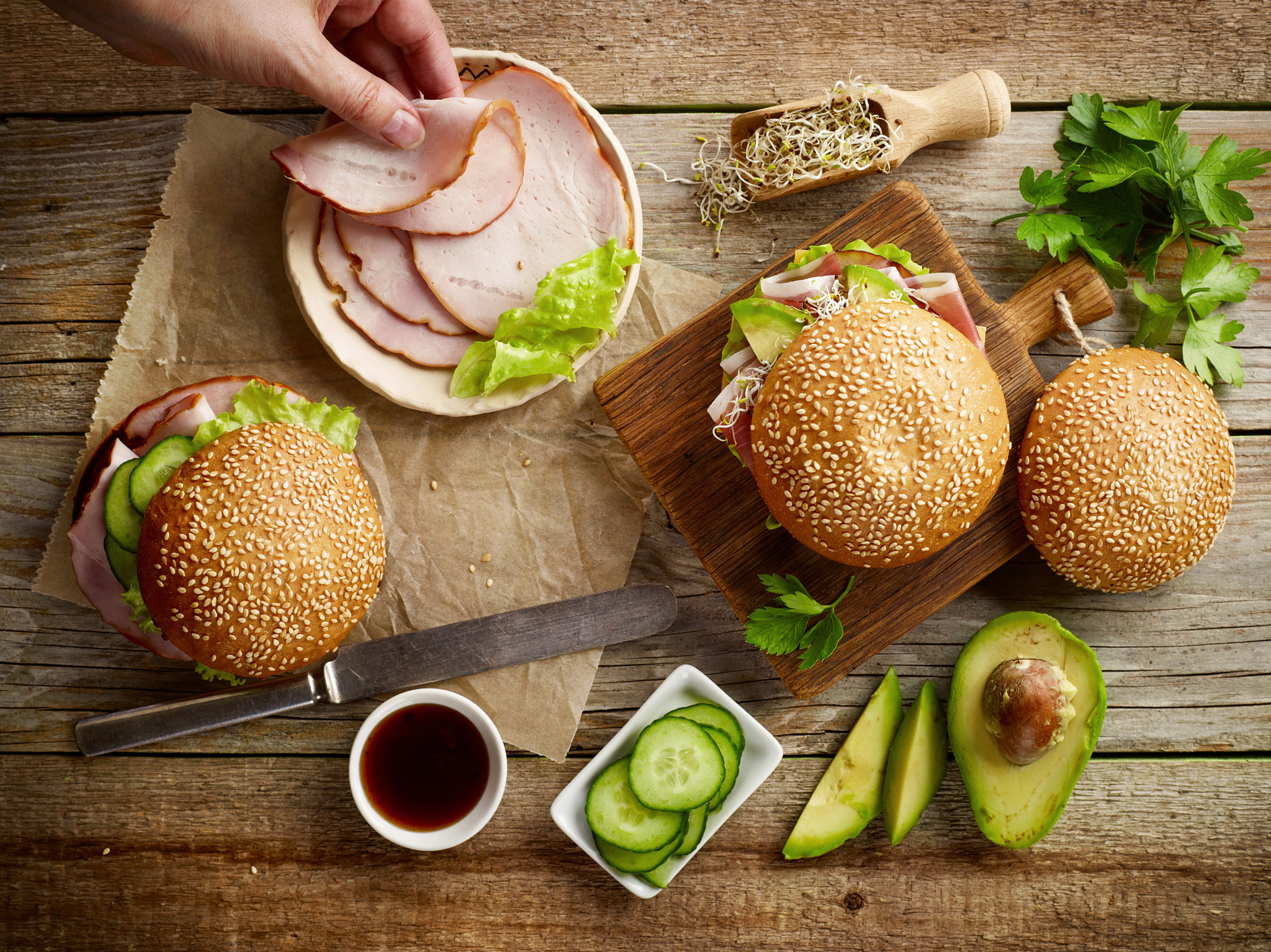 Phase One P65+ sample photo. Breakfast sandwiches with smoked meat photography