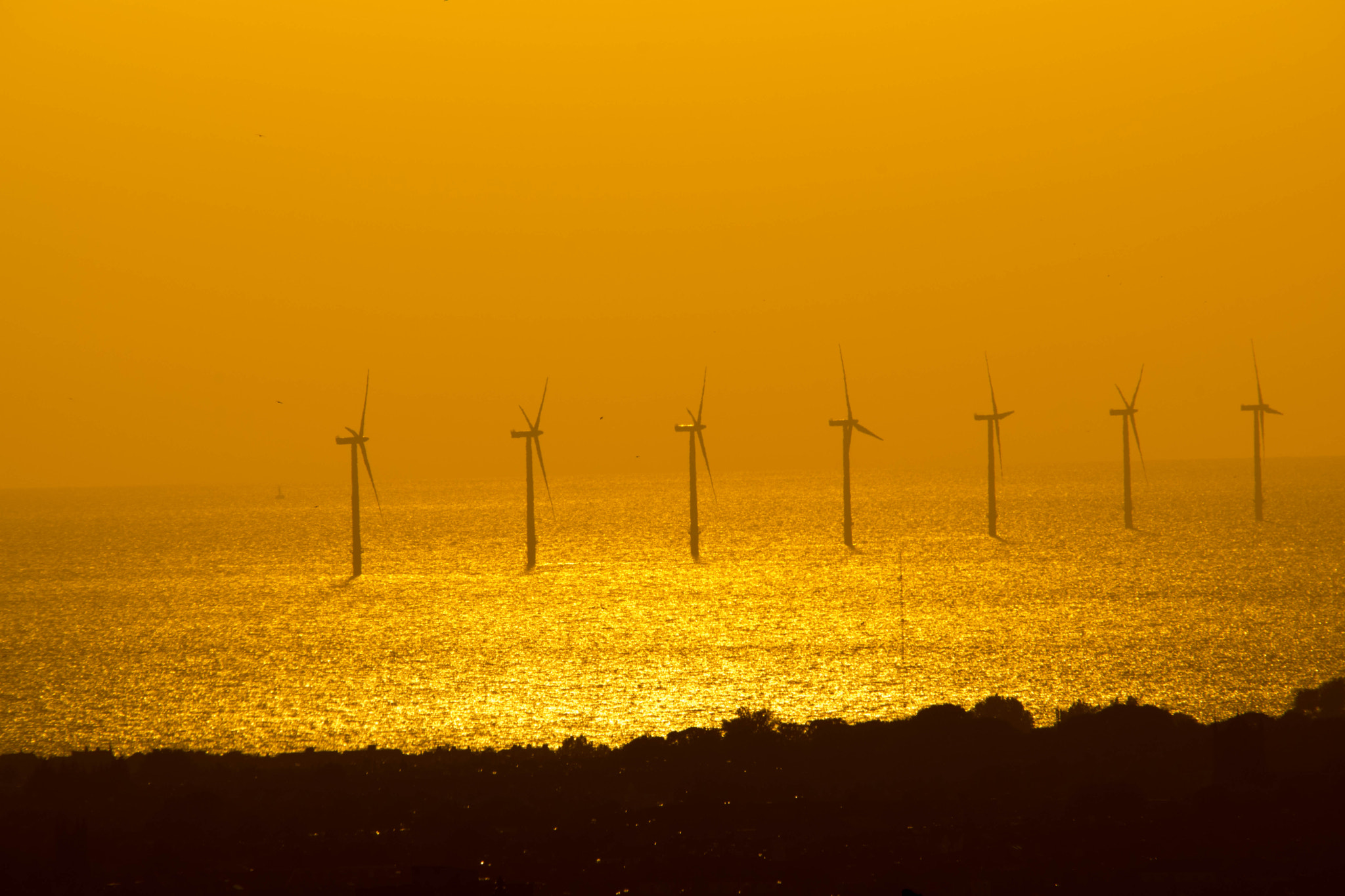 Nikon D5500 + Sigma 150-500mm F5-6.3 DG OS HSM sample photo. Sunset over the wirral wind farm photography