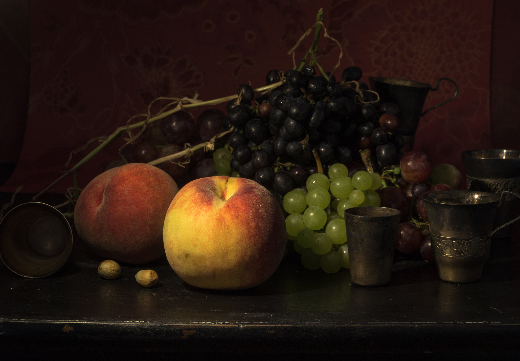 Sony SLT-A37 sample photo. Still life with peaches and grapes photography