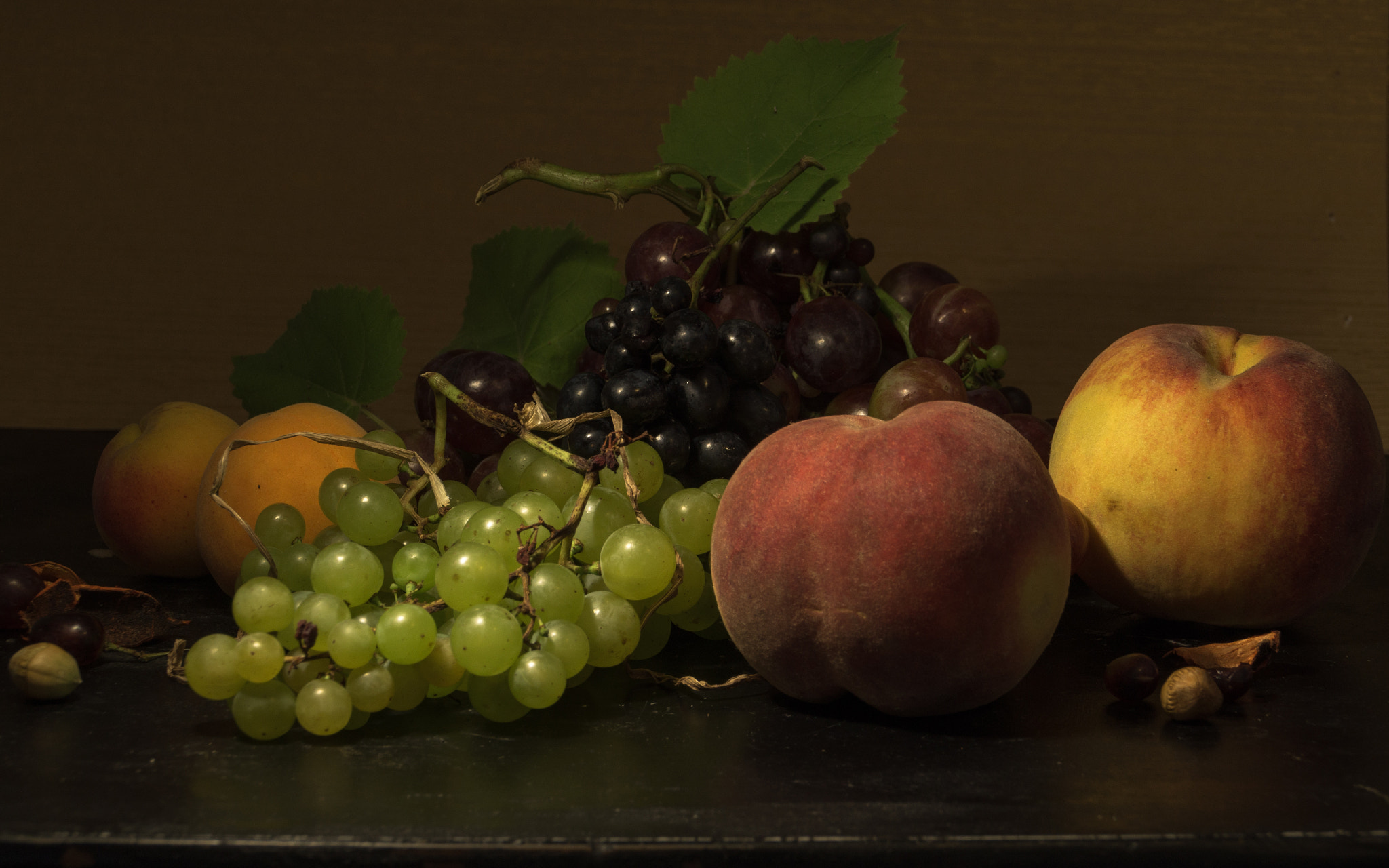 Sony SLT-A37 sample photo. Still life with peaches and grapes photography