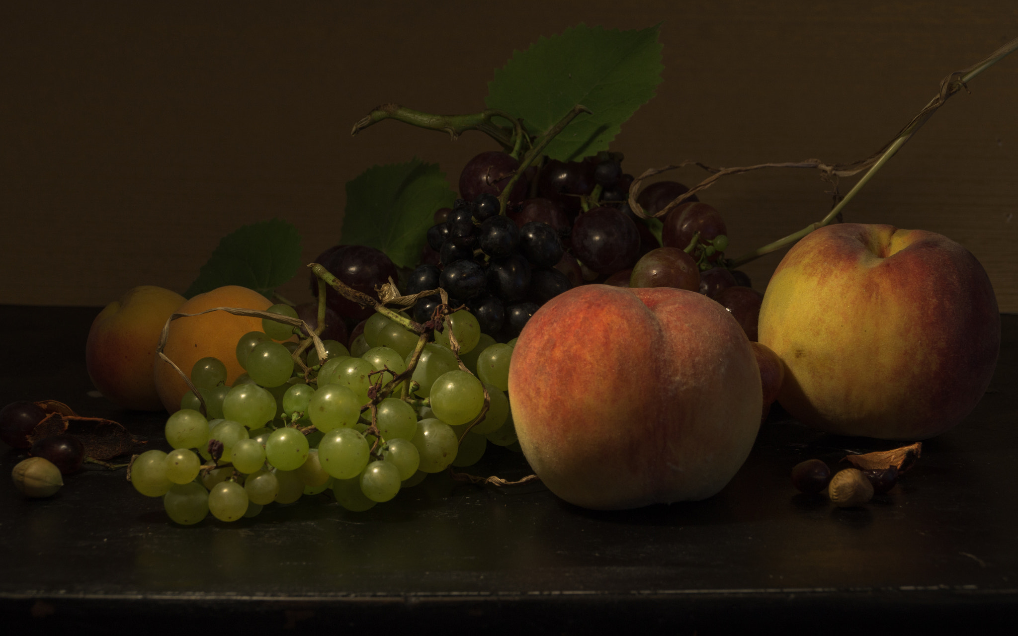 Sony SLT-A37 sample photo. Still life with peaches and grapes photography