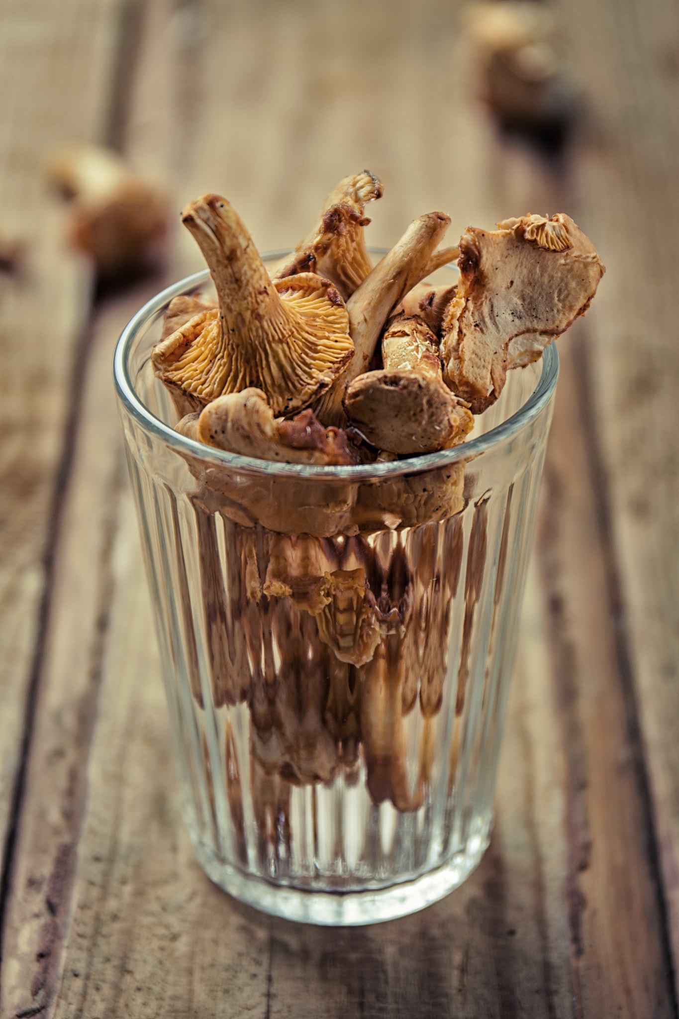 Canon EF 24-70mm F4L IS USM sample photo. Mushrooms in a glass, toned photography