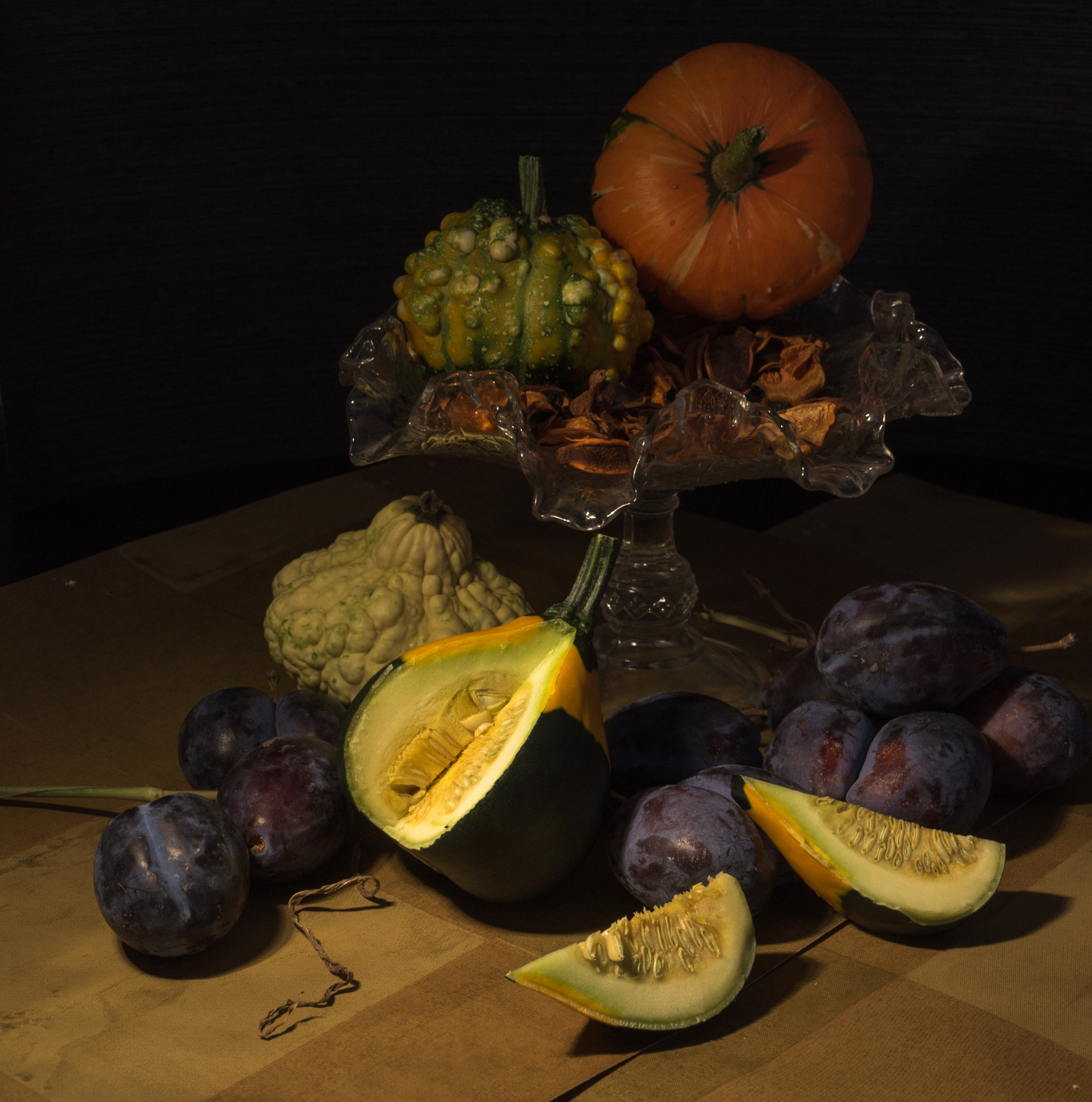 Sony SLT-A37 sample photo. Still life with pumpkins and plums photography