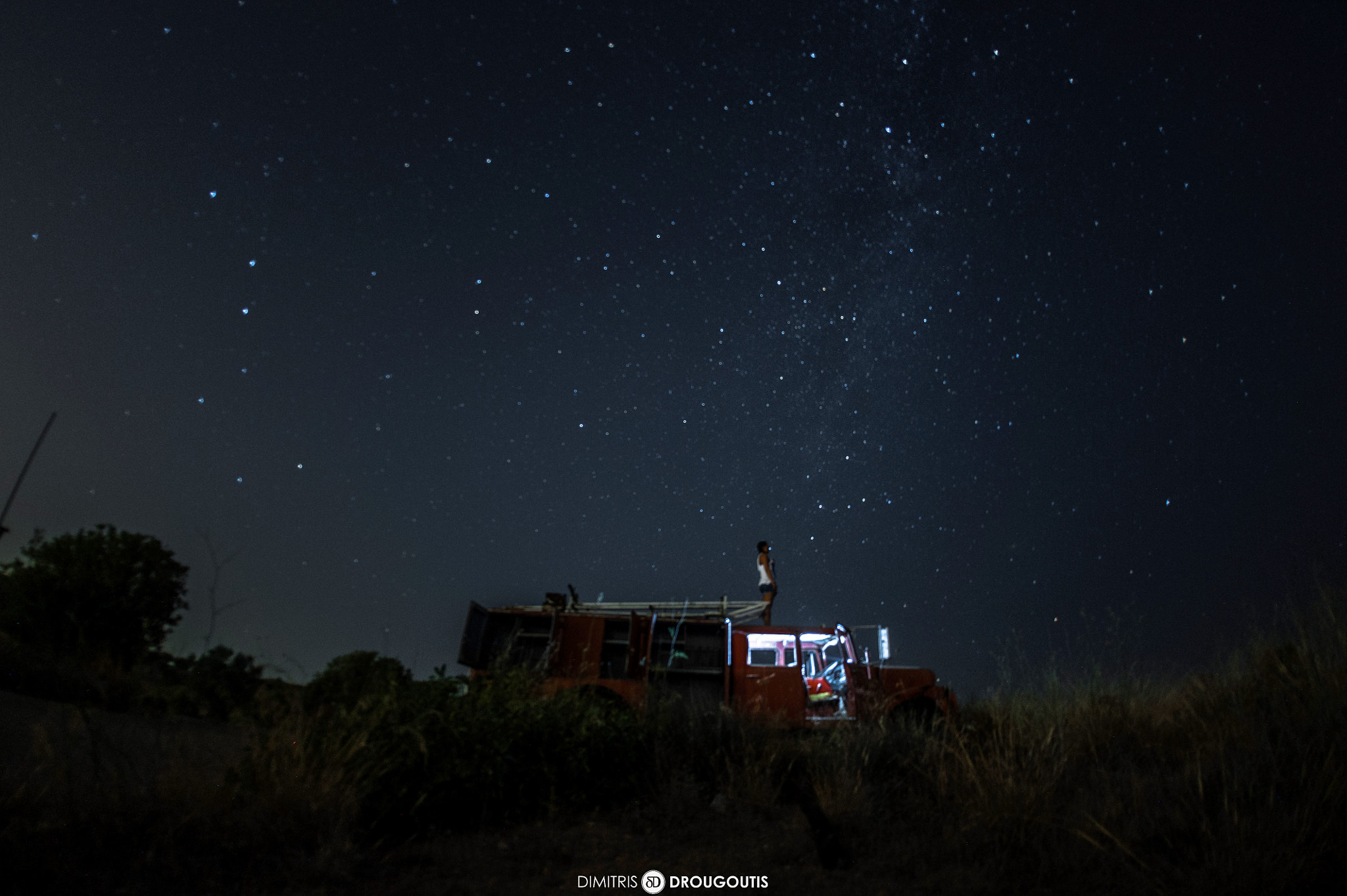 Nikon D3 + Sigma 15mm F2.8 EX DG Diagonal Fisheye sample photo. Firetruck milky way photography