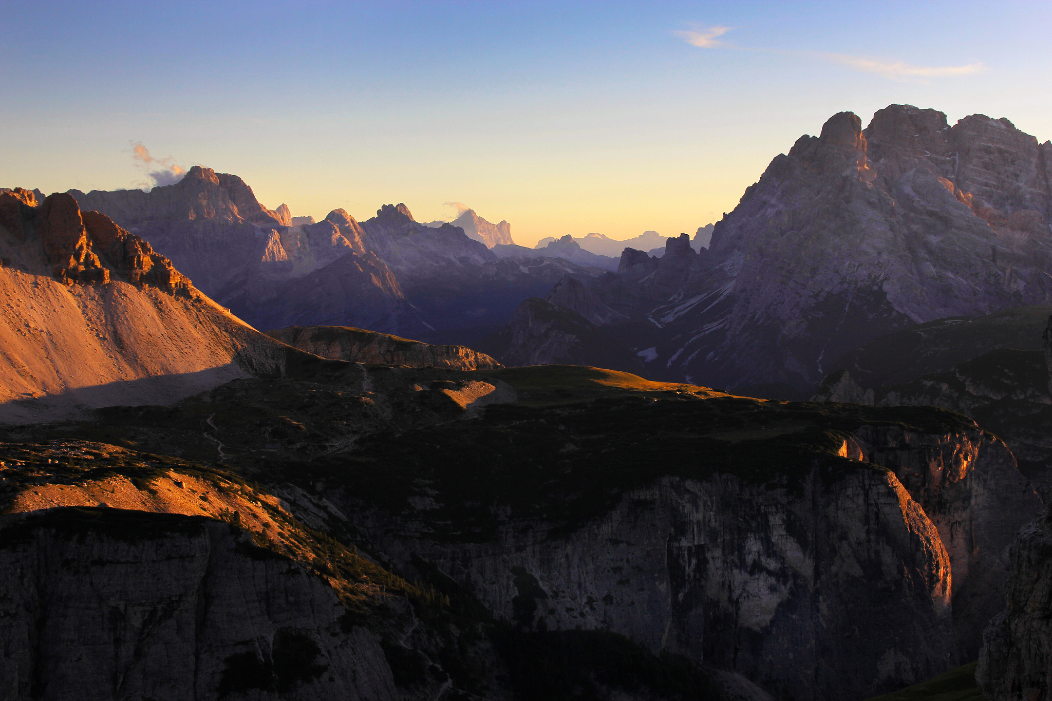 Canon EOS 550D (EOS Rebel T2i / EOS Kiss X4) + Canon EF 28-135mm F3.5-5.6 IS USM sample photo. Sunset by tre cime di lavaredo, dolomites photography