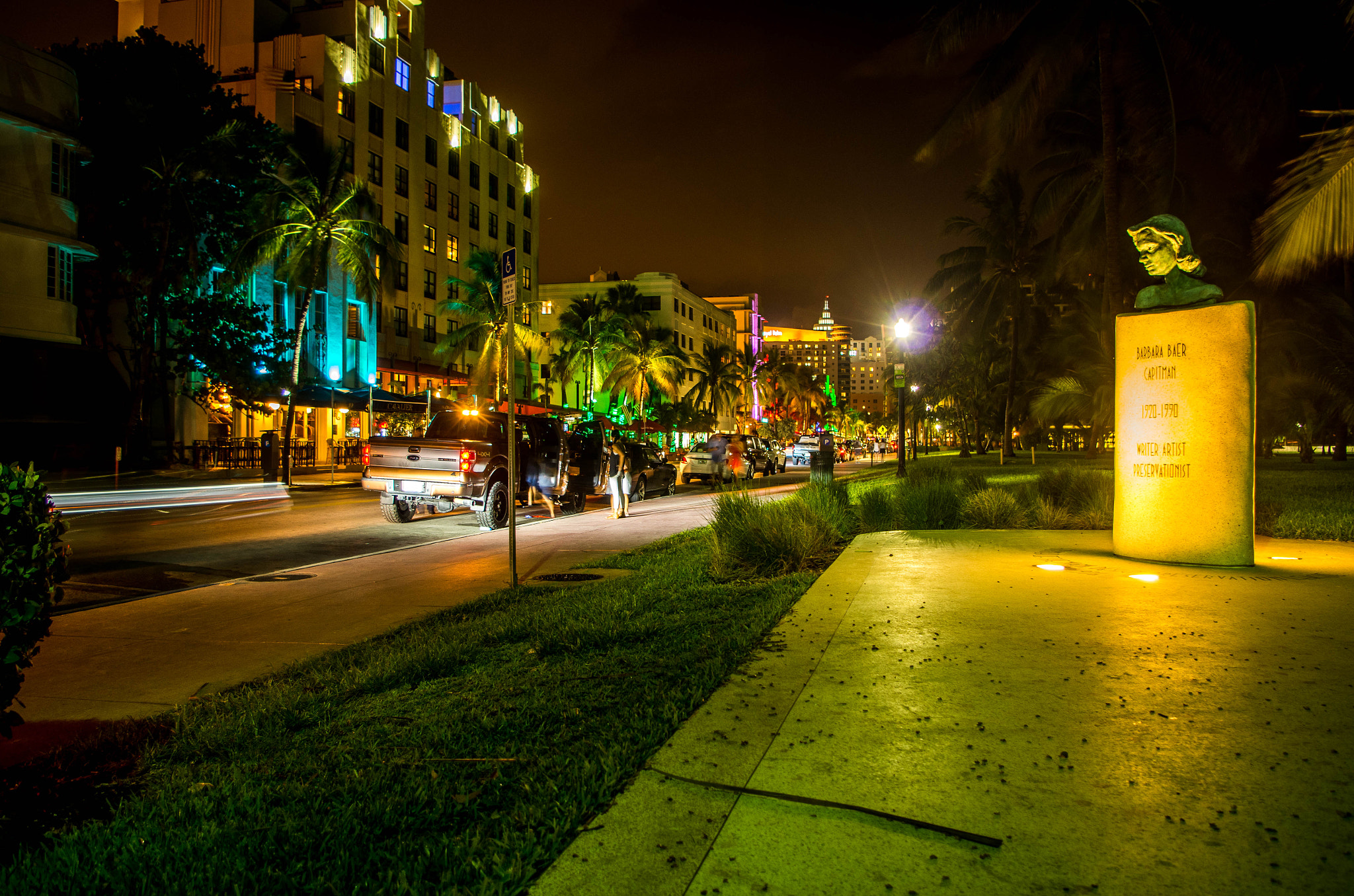 Pentax K-01 sample photo. Miami beach ocean drive at night photography