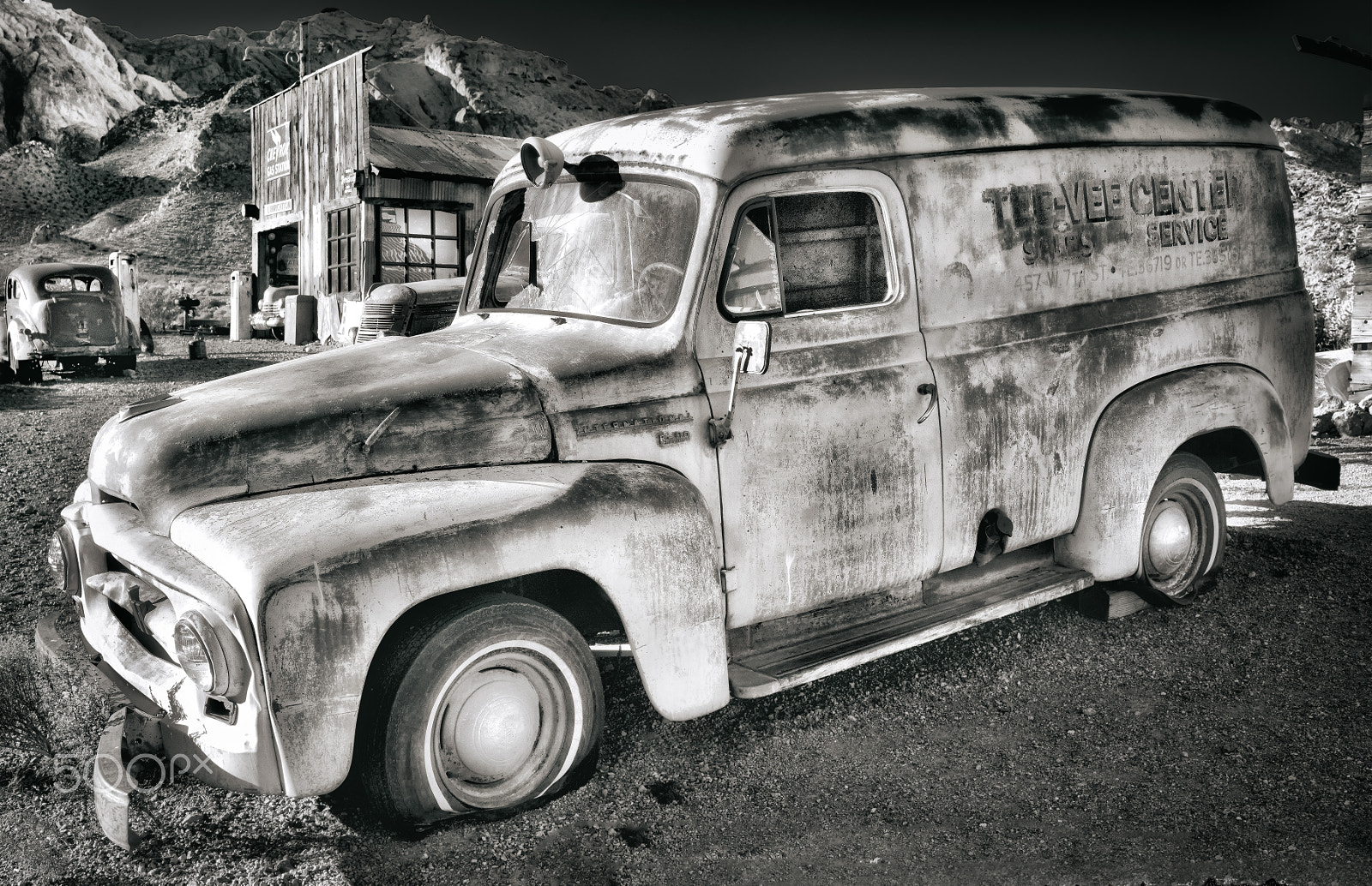 smc PENTAX-FA 645 45-85mm F4.5 sample photo. "tee vee center service van, nelson ghost town, nv photography