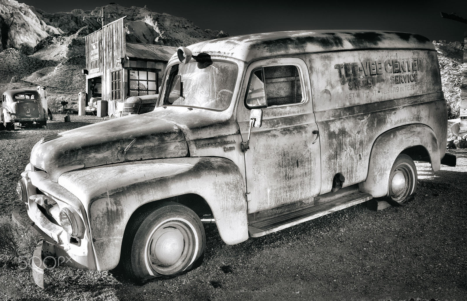 Pentax 645D sample photo. "tee vee center service van, nelson ghost town, nv photography