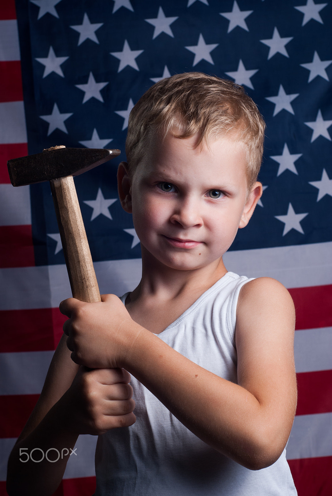 Nikon D80 + AF Nikkor 50mm f/1.8 N sample photo. The little boy with the american flag in the background, photography