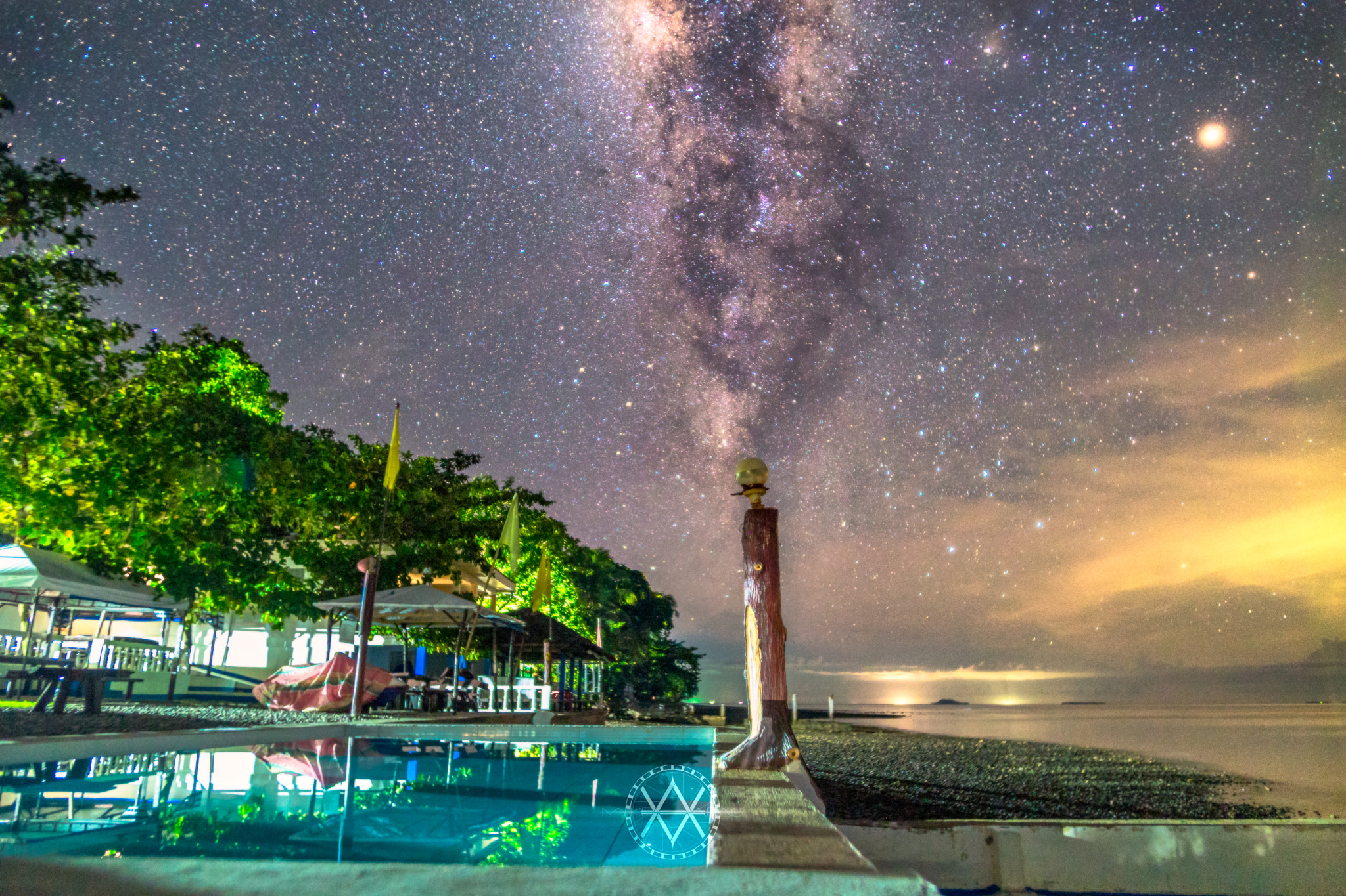 20mm F1.4 sample photo. Milkyway and pool photography